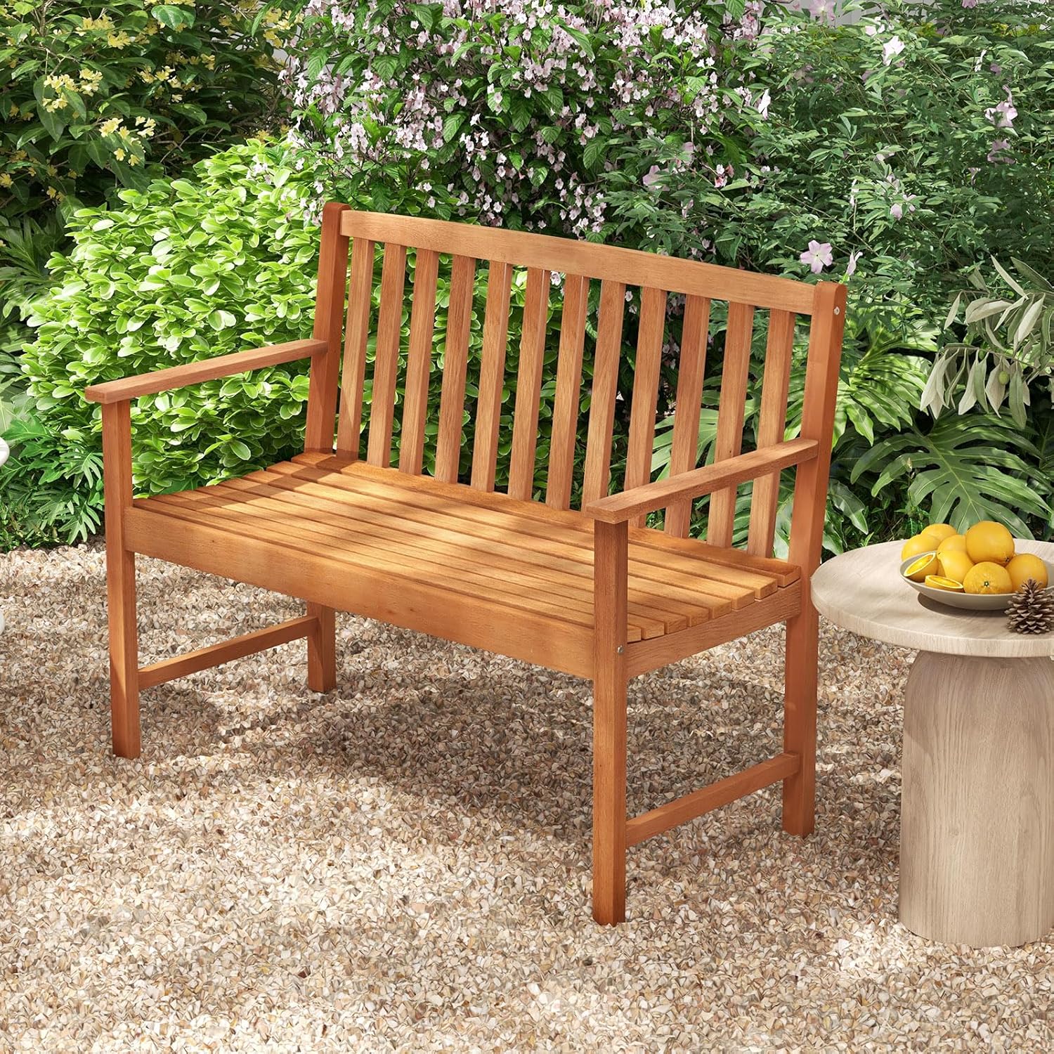 2 Seater Eucalyptus Wood Garden Bench Patio Loveseat Seat