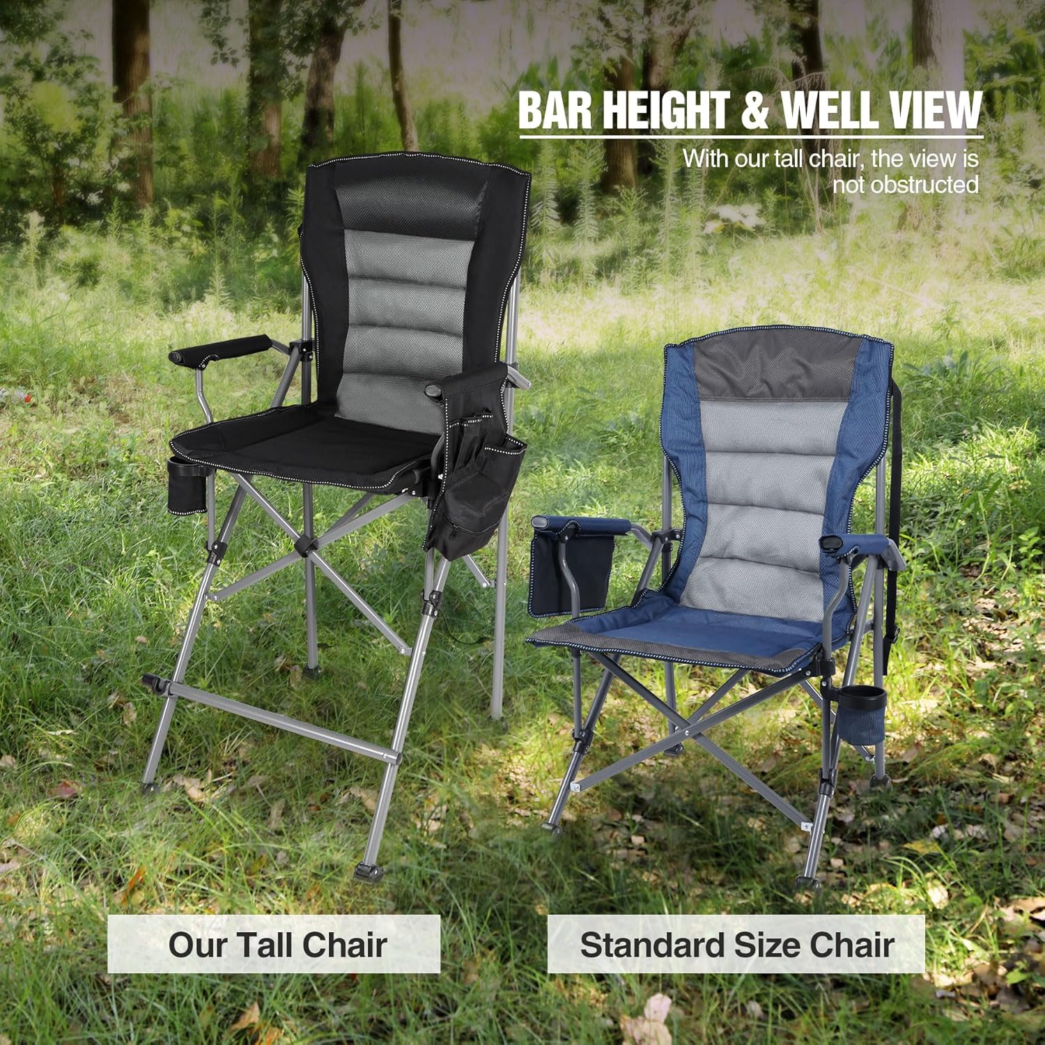 Tall Folding Directors Chair with Footrest Portable Camping Chair Black Gray