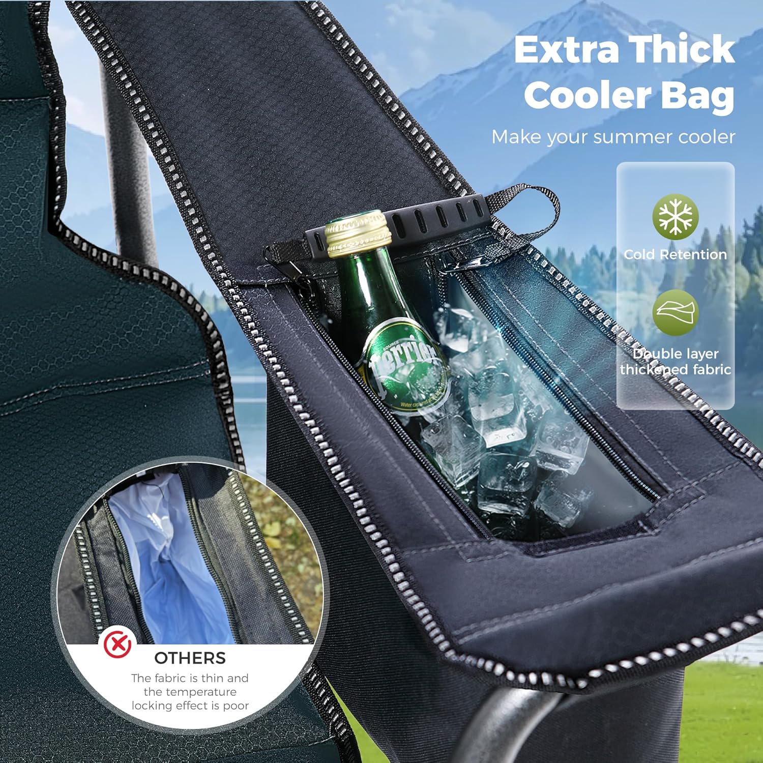 Set of 2 Heavy Duty Folding Camping Chairs 200kg Cooler Green
