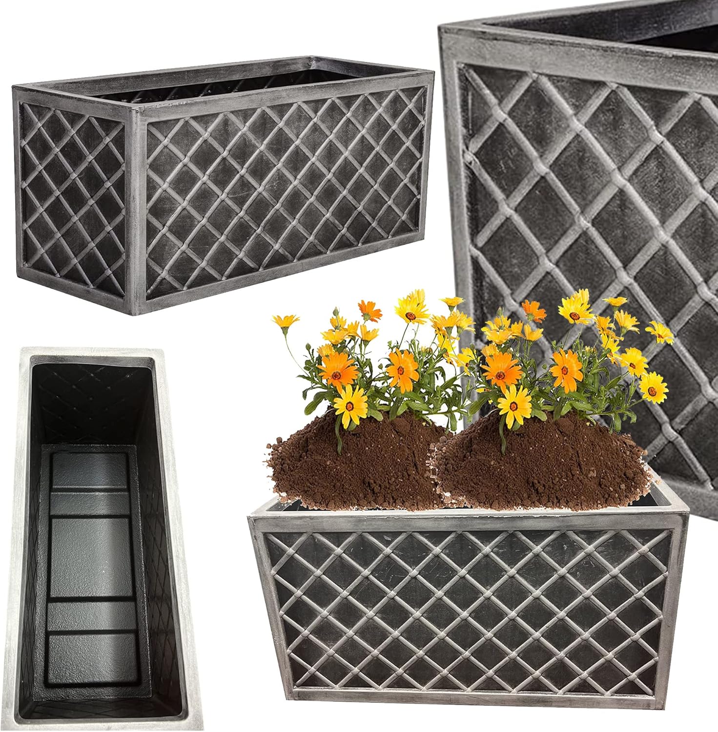 Set of 2 Large 70cm Lazio Trough Planters Grey