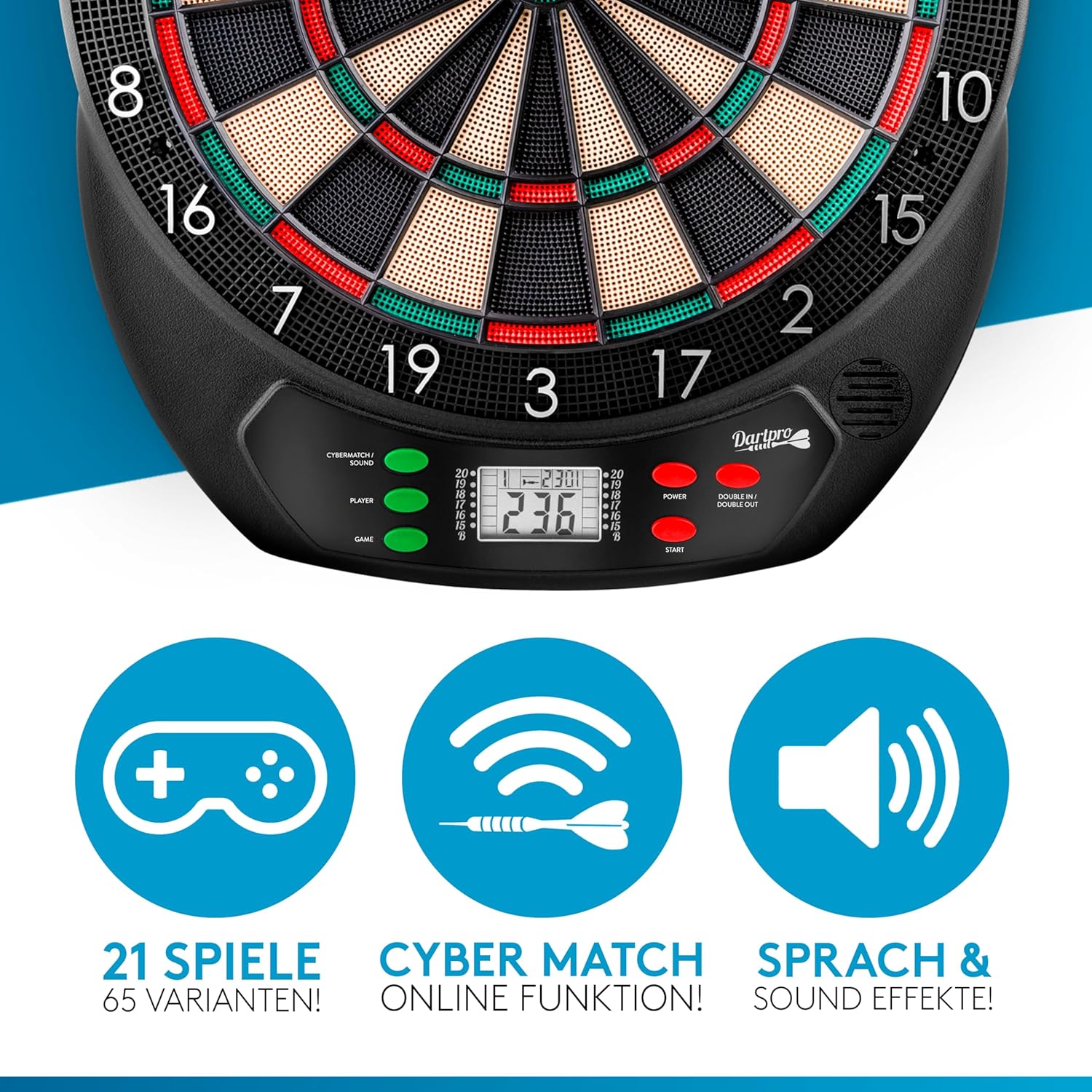 Electronic Dartboard Set LED Scoring 65 Games 6 Darts Wall Protection