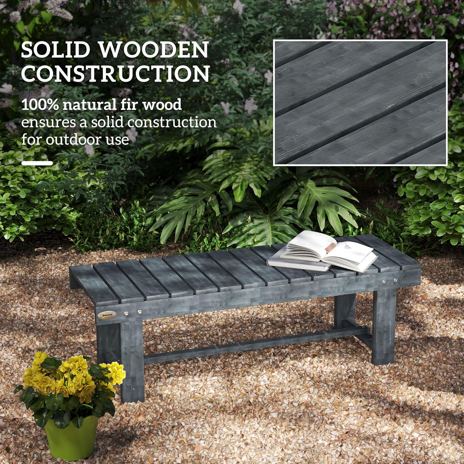 2 Seater Wooden Garden Bench Backless Patio Seat Grey