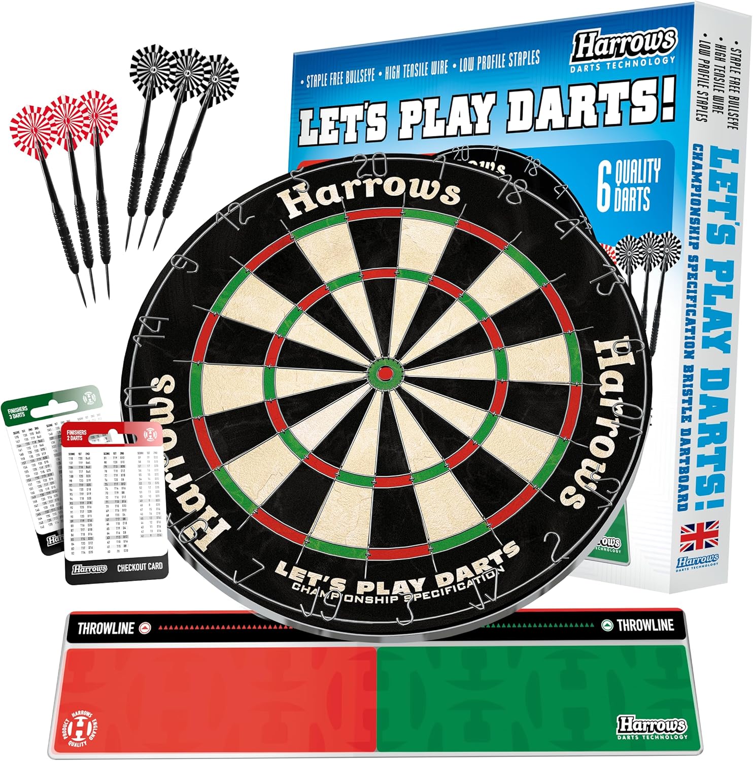 Bristle Dart Board Set Steel Tip Darts Staple Free Official