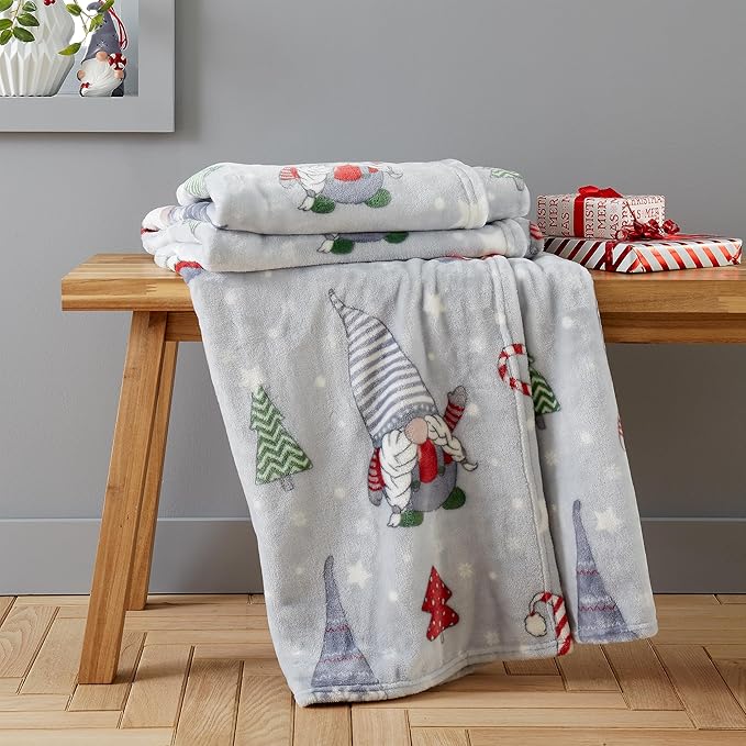Gnome Fleece Blanket Throw 130x170cm Soft Warm Cozy Grey