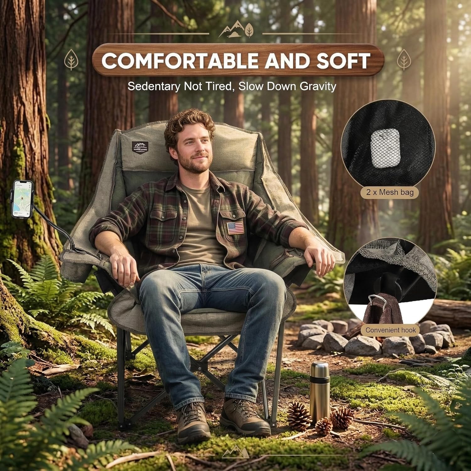 Oversized Folding Camping Chair Heavy Duty Portable Seat