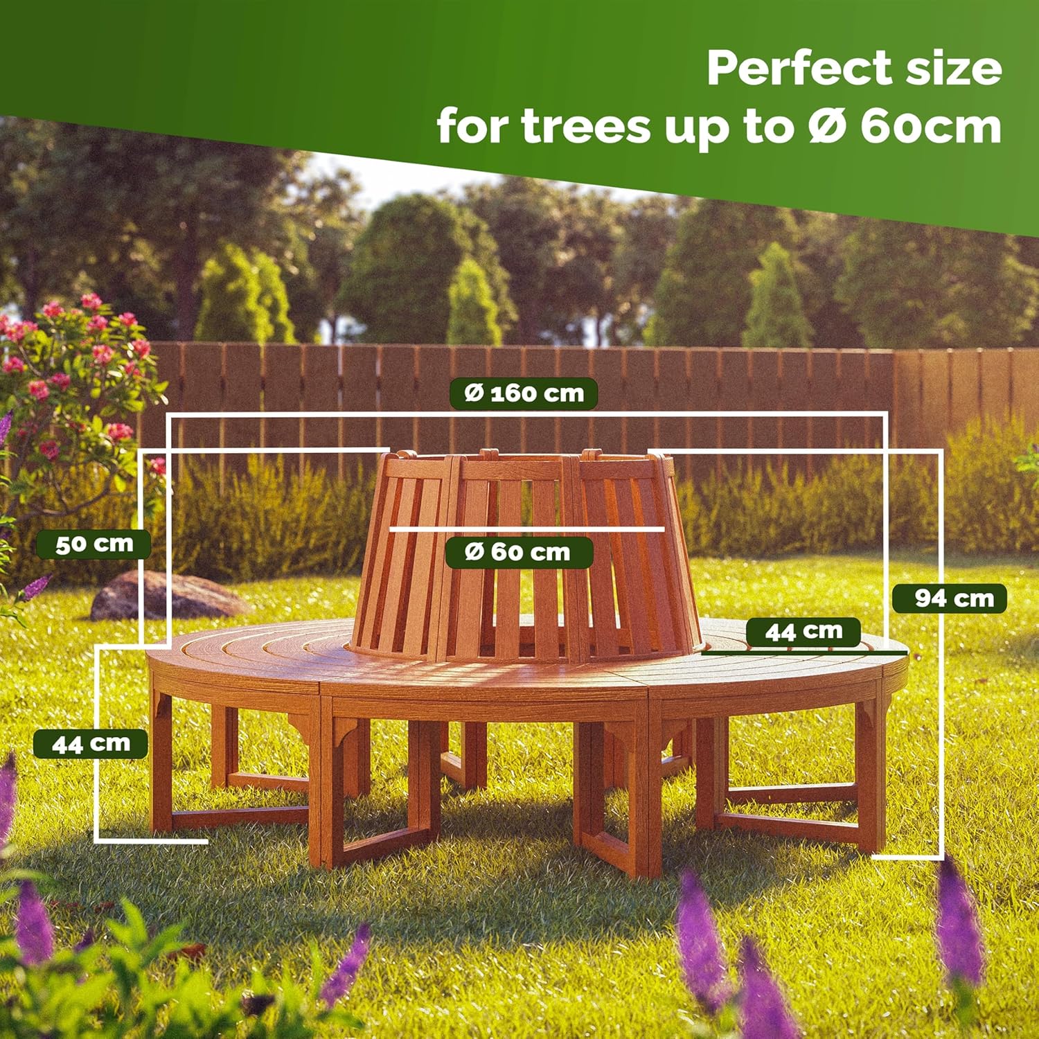Circular Tree Garden Bench 160cm Eucalyptus Wood Outdoor Seat