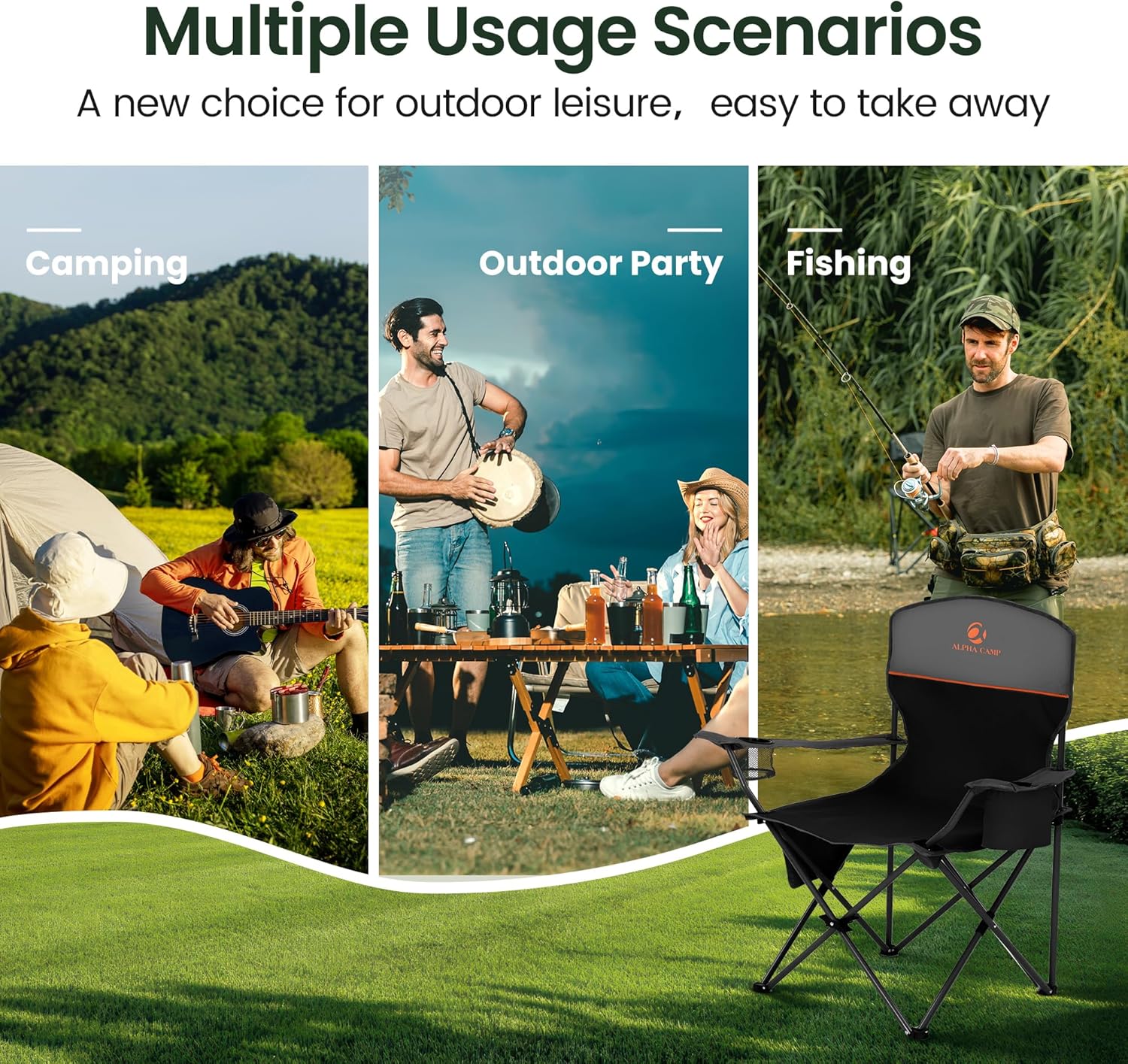 Camping Chairs 2 Pack Cooler Bag Cup Holder Black