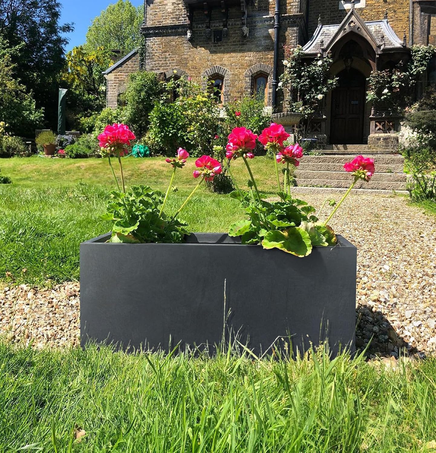65cm Large Trough Planter Dark Grey Stone Effect Garden Pot