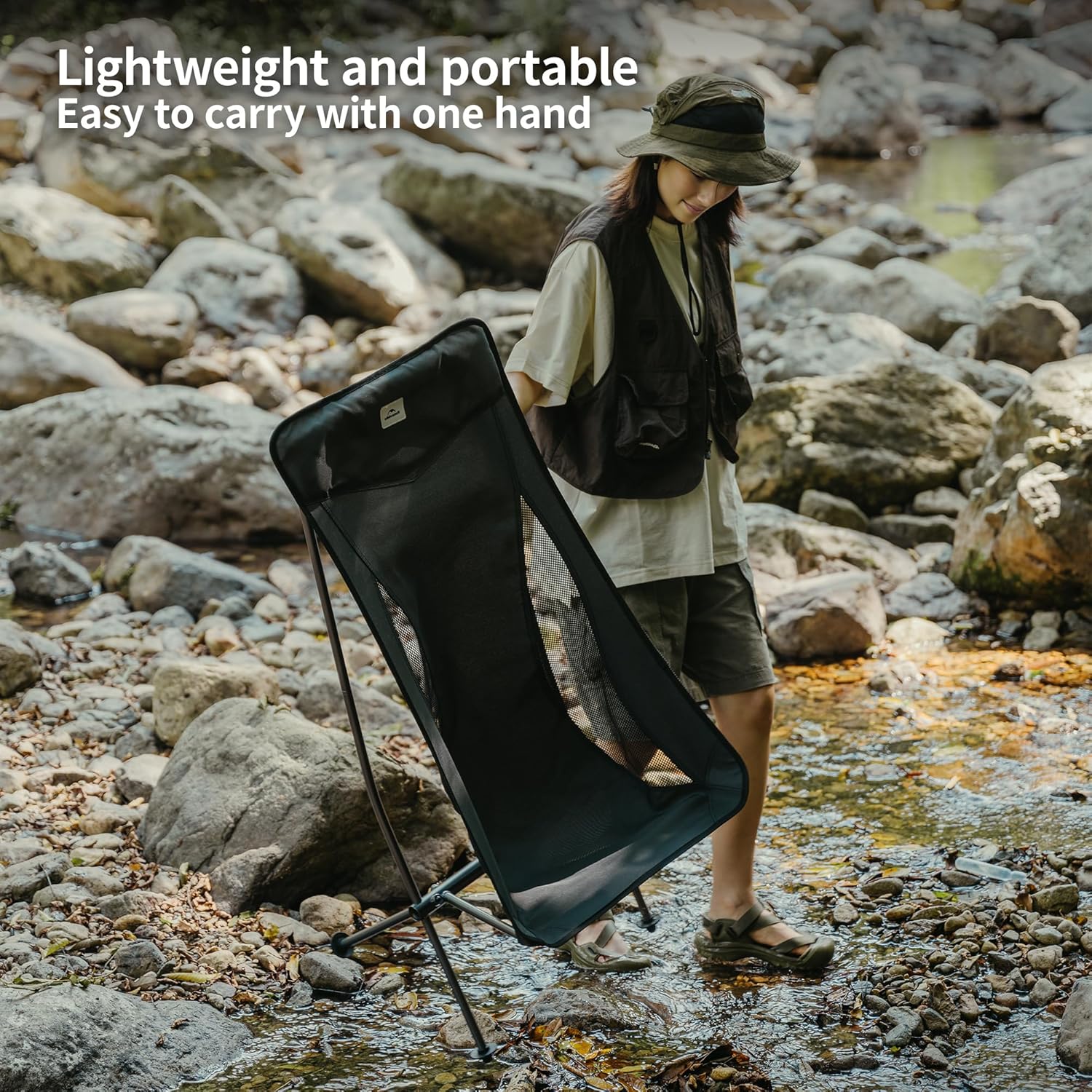 High Back Ultralight Camping Chair 150KG Black