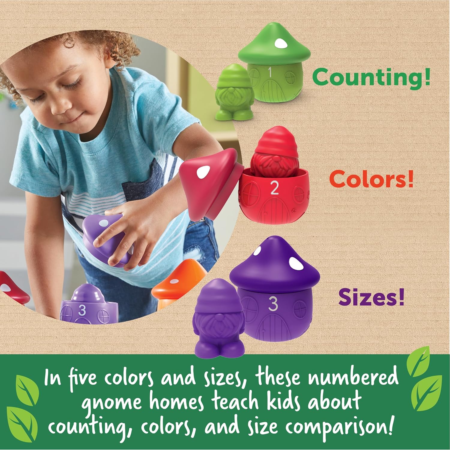 Toddler Learning Gnome Toy Set Counting Colors Montessori