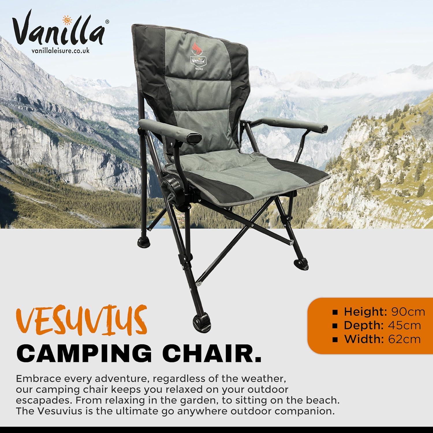 Heated Camping Chair Heavy Duty Foldable Grey