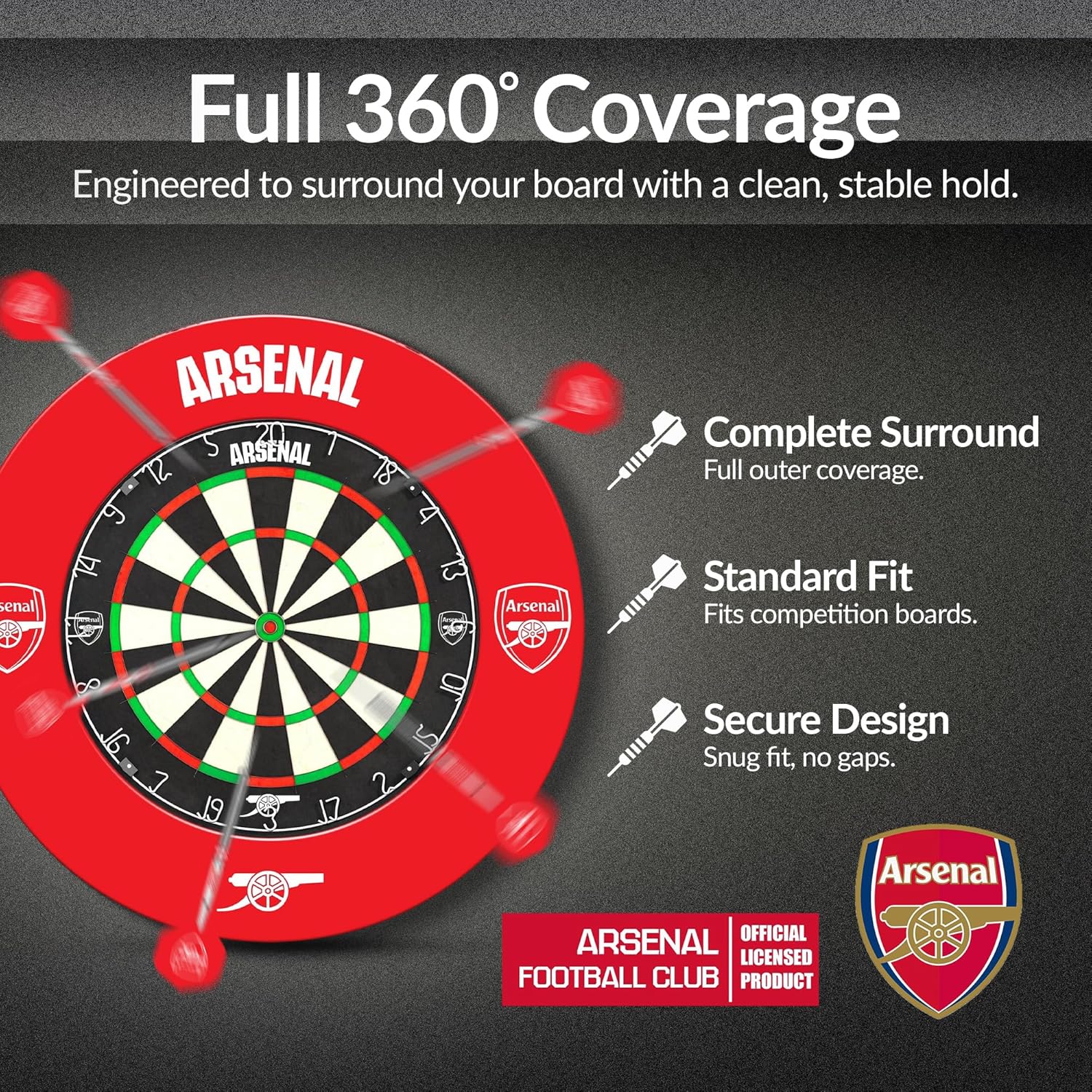 Dartboard Surround Rubber Wall Protector Black Red 70cm