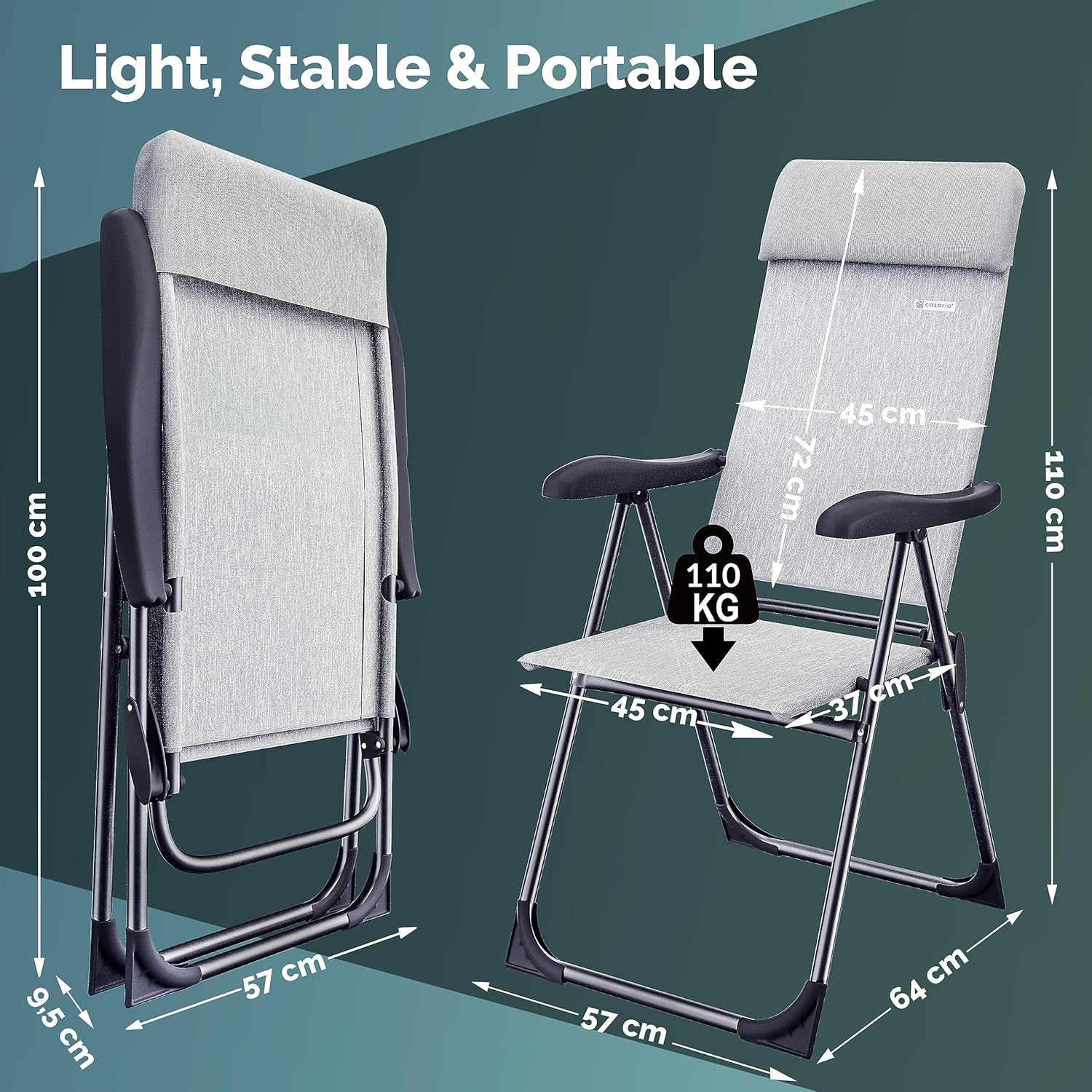 4 Pack Grey Melange Folding Garden Chairs High Back