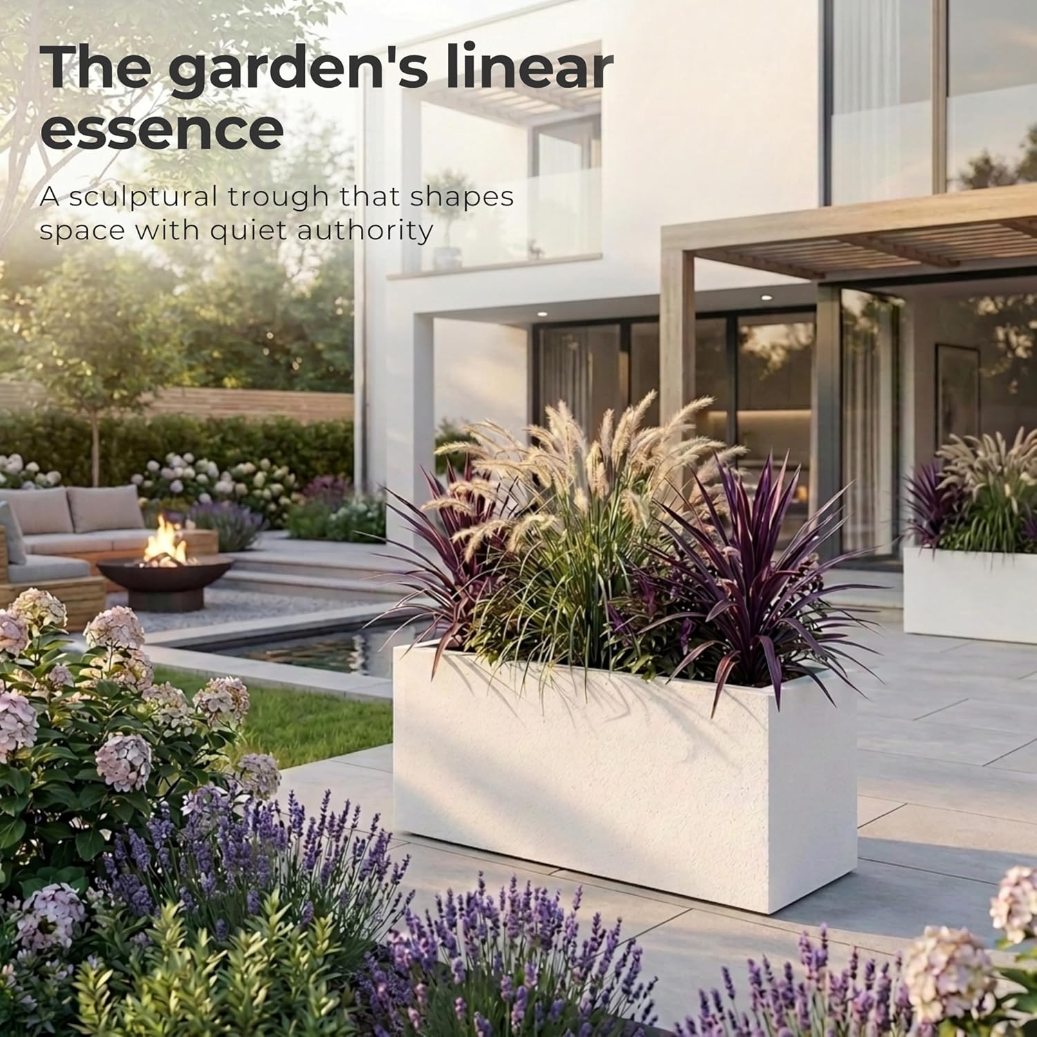 100cm Large Trough Planter White Stone Effect Outdoor Garden Pot