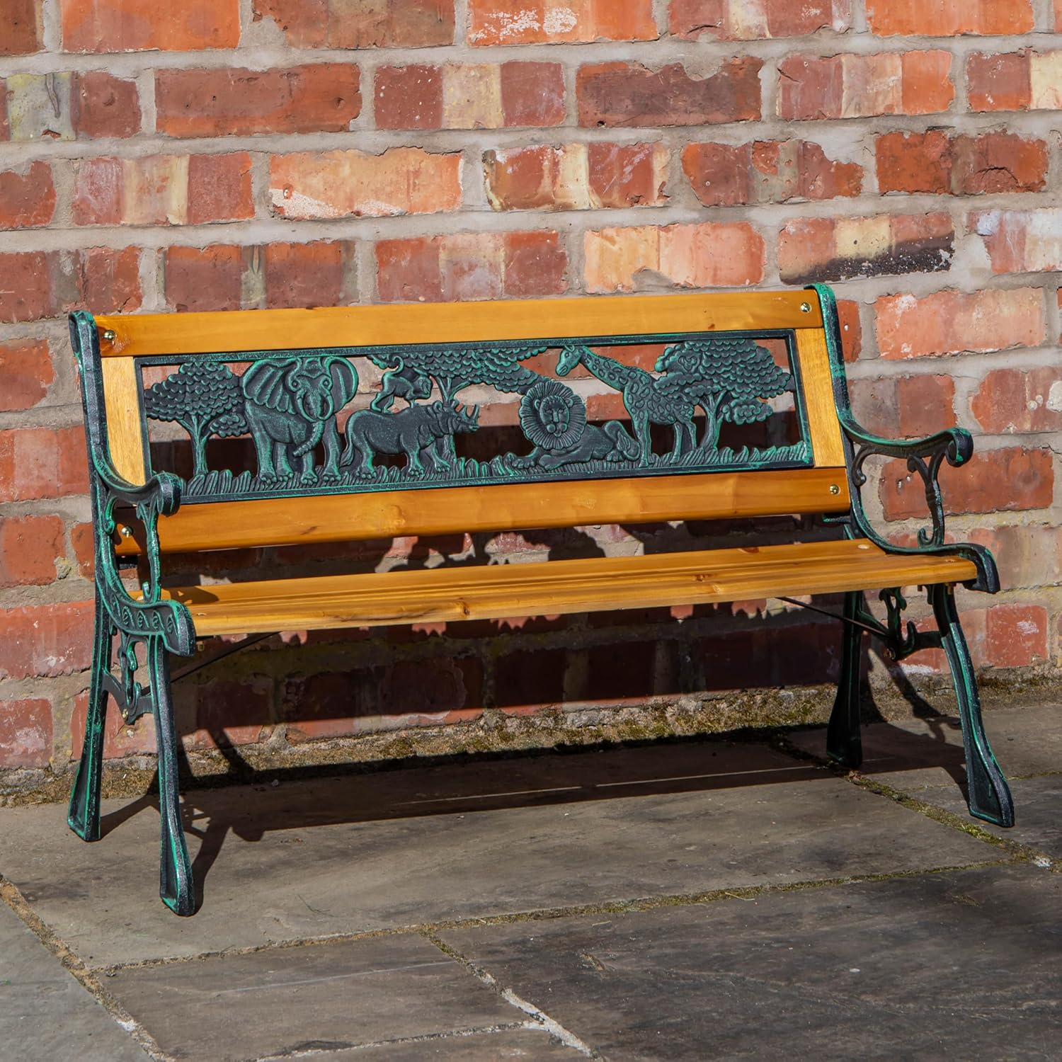 Kids Wooden Garden Bench Animal Design Cast Iron Outdoor Seat