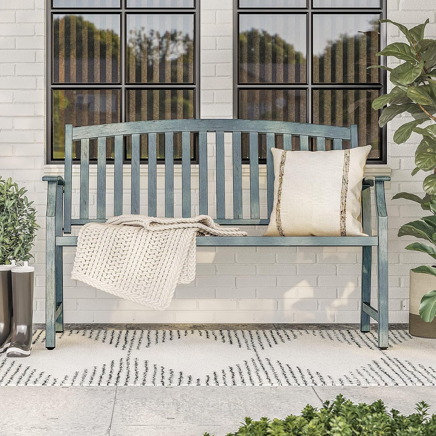 Metal Garden Bench 128cm Outdoor Patio Park Seat Rust Resistant