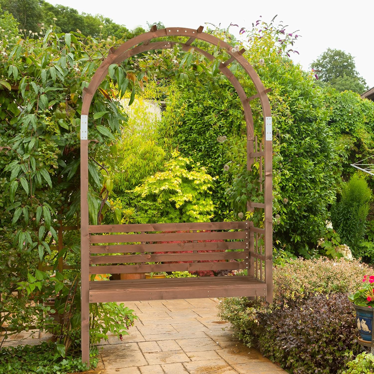 Wooden Garden Arch with Bench 2 Seater Arbour Trellis Pergola Seat