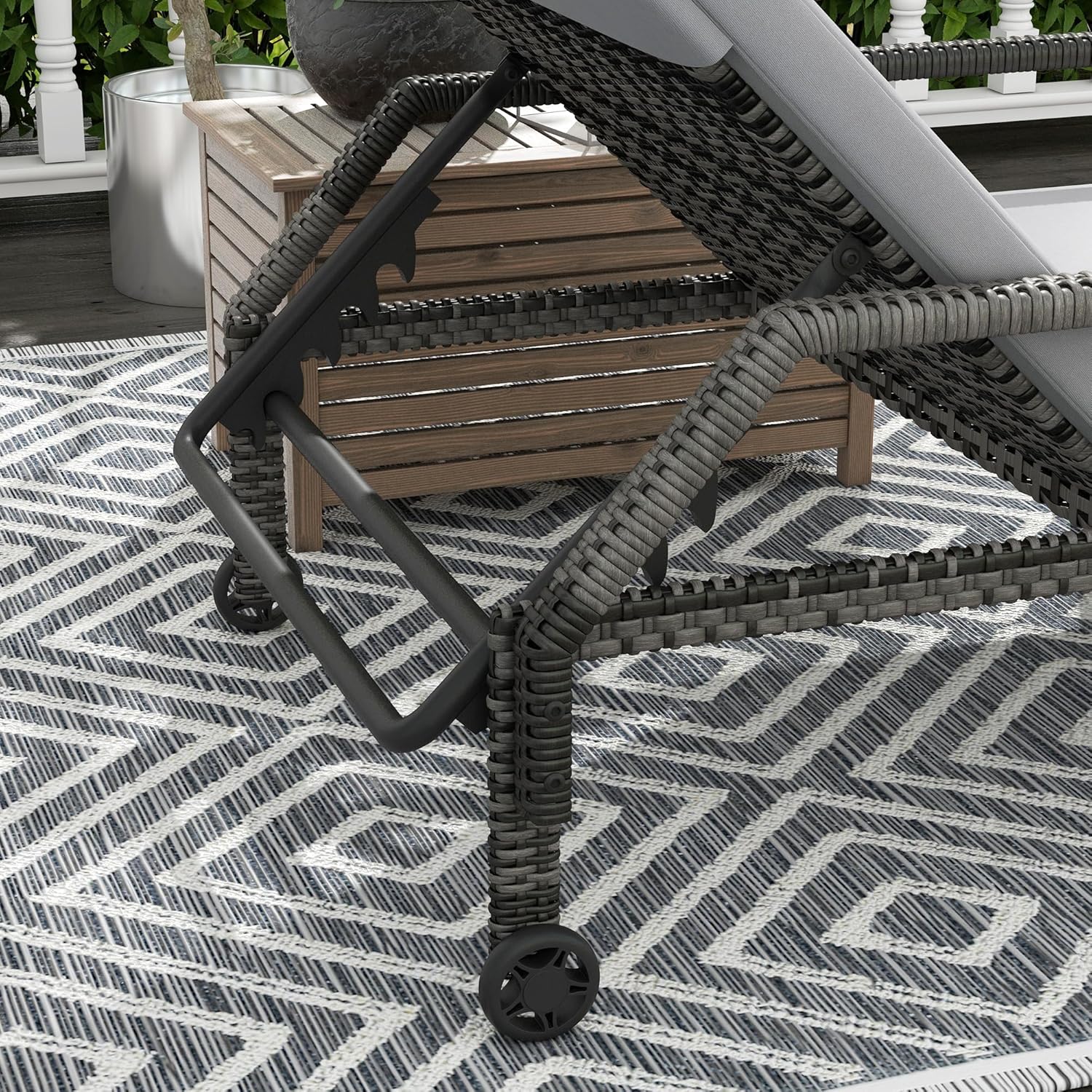 PE Rattan Sun Lounger Recliner 5 Position with Wheels Grey