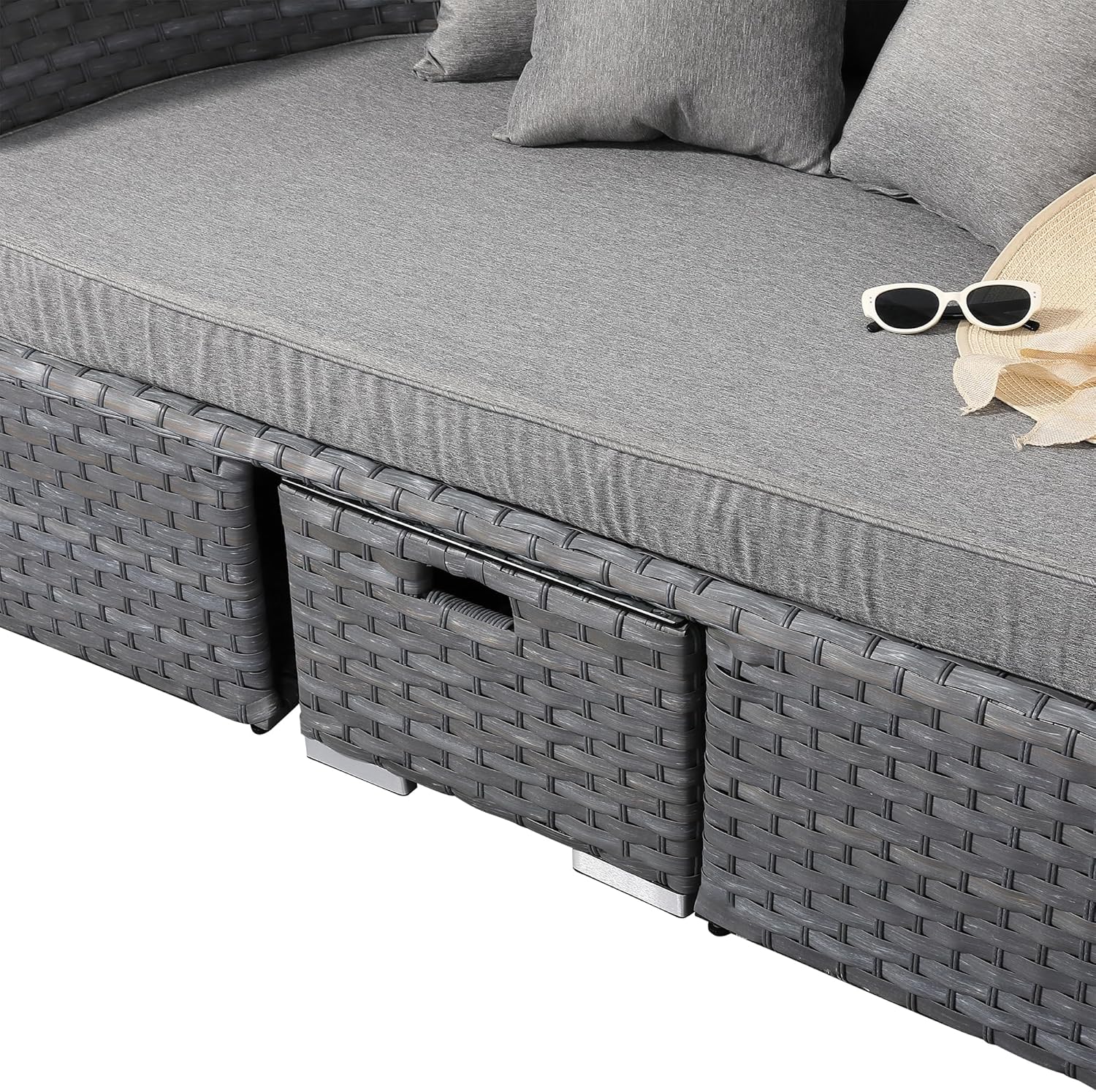 Rattan Garden Daybed with Canopy Queen Lounger Grey