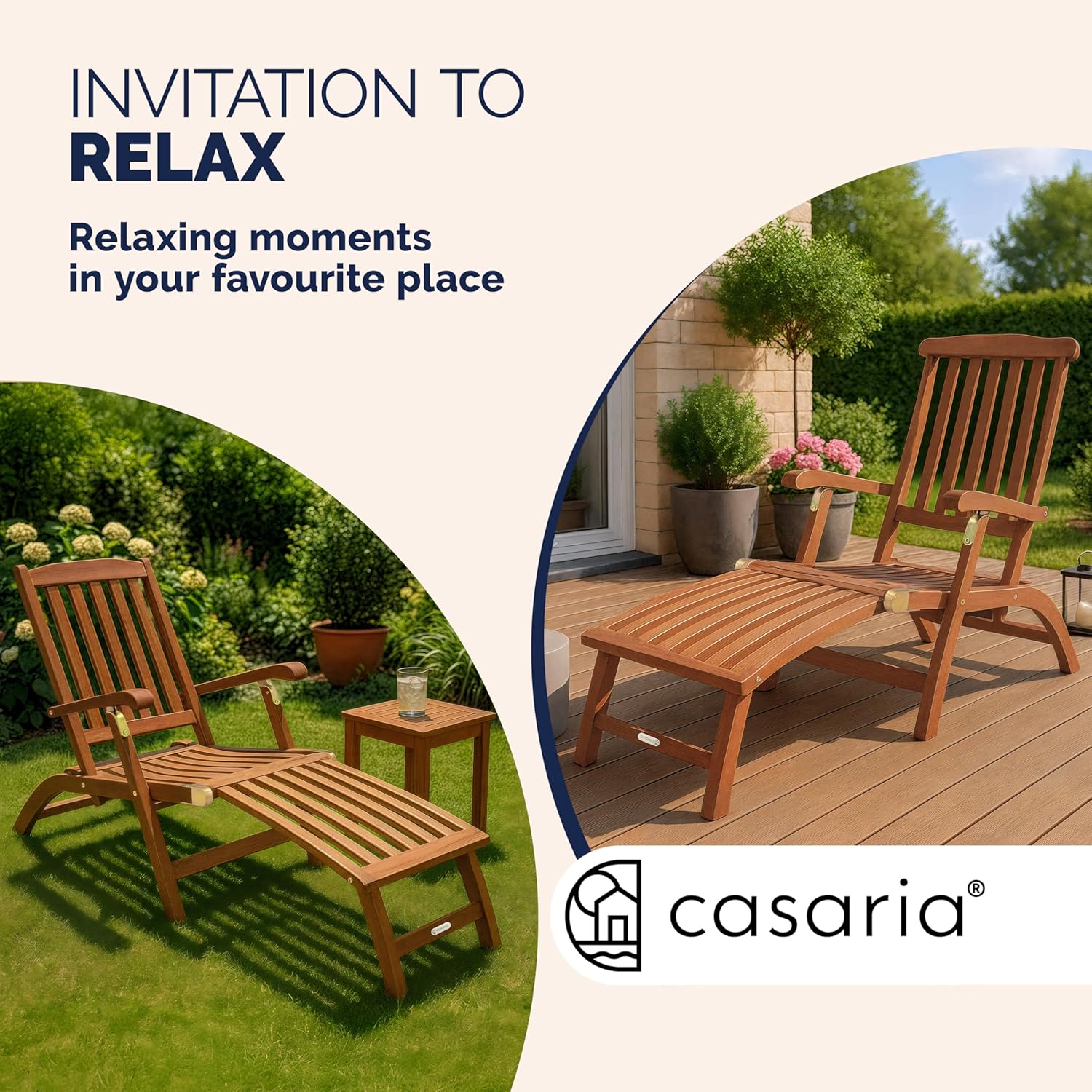 Wooden Sun Lounger Acacia Recliner with Footrest Brown