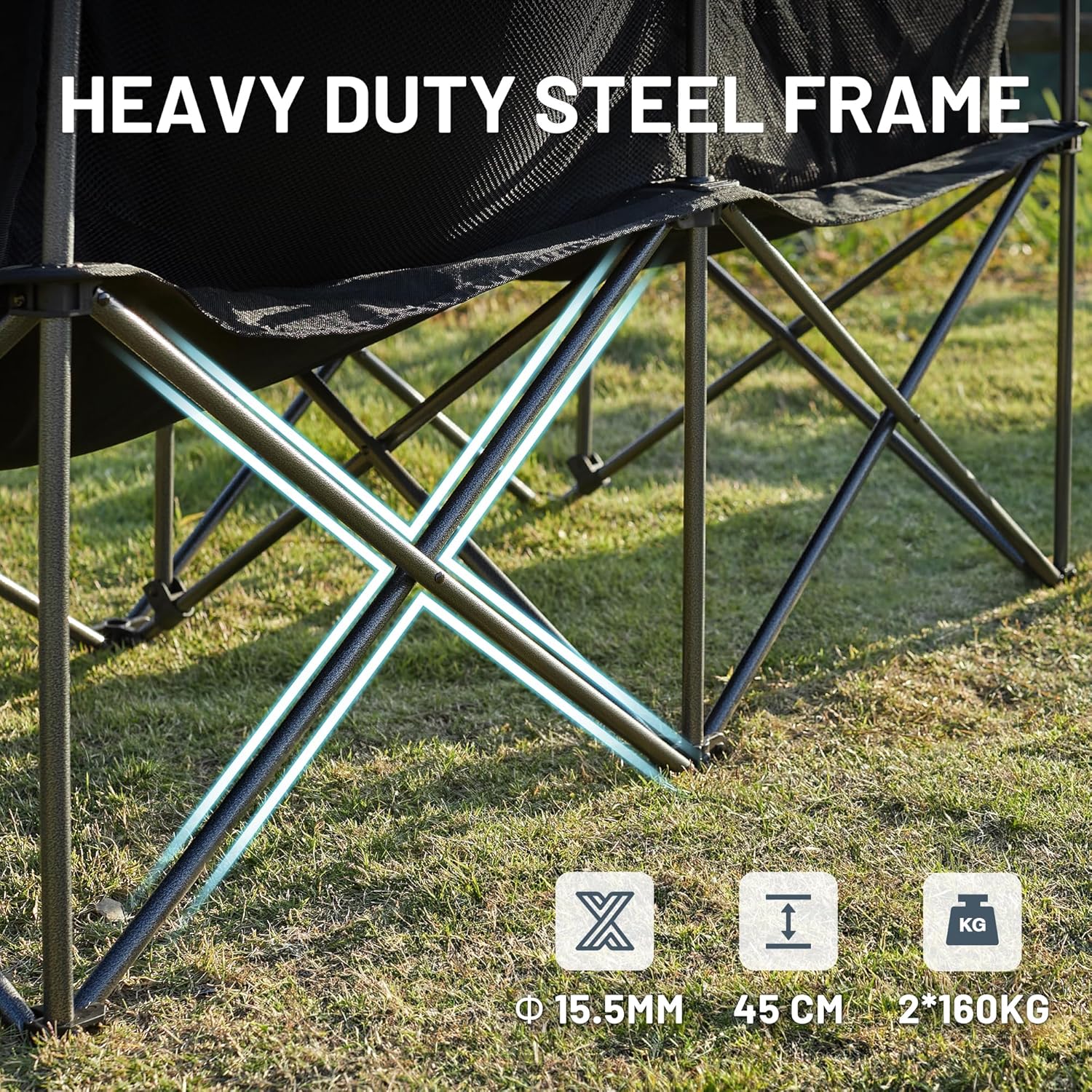 Double Camping Sofa Chair 2 Seater 320KG Black