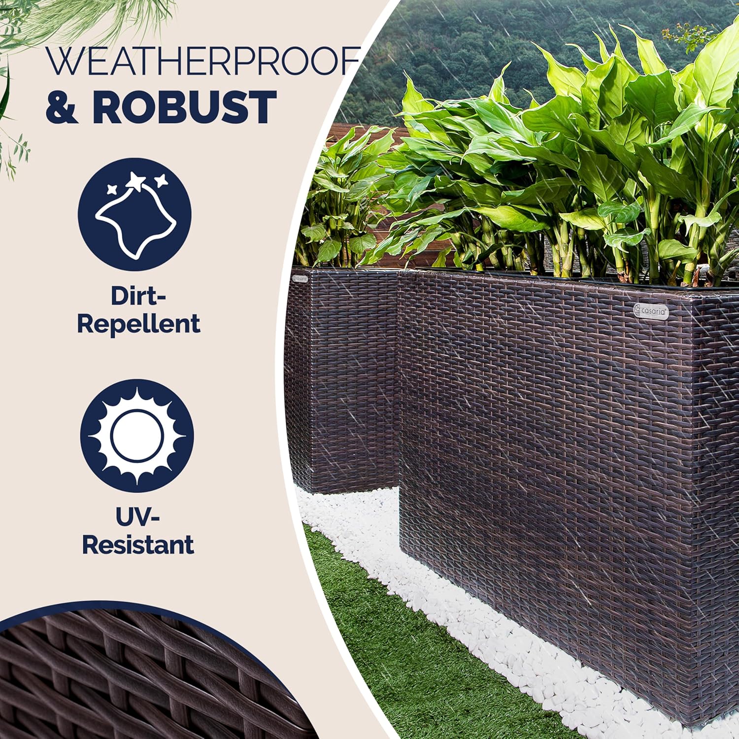 Large Tall Rattan Planter Box 95cm Brown with 4 Pots