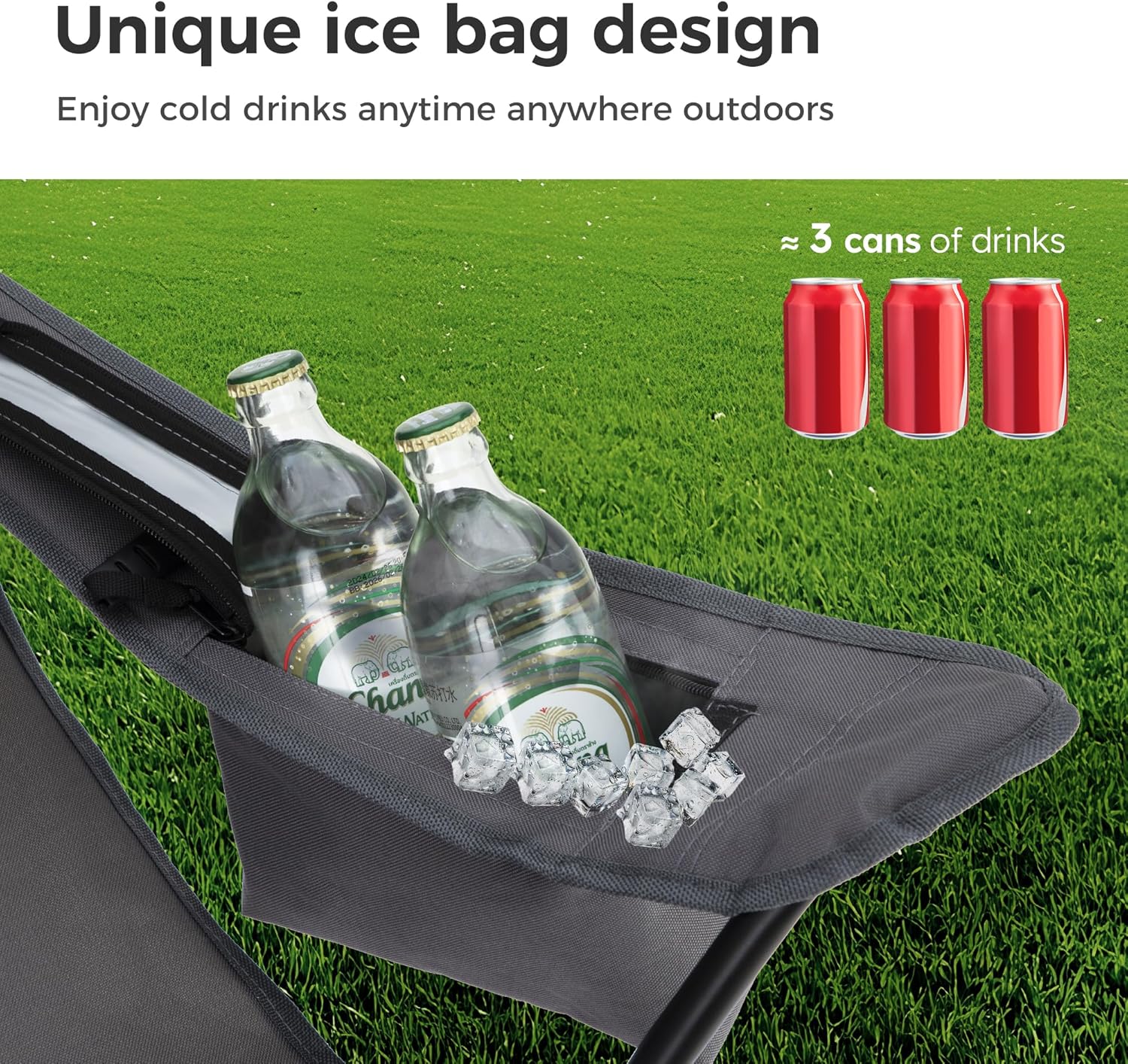 Set of 2 Folding Camping Chairs Cooler Bag Grey