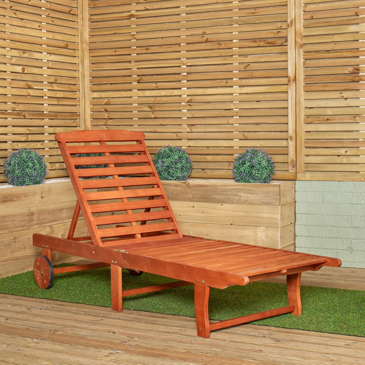 Wooden Sun Lounger with Wheels Foldable Adjustable 1.9m