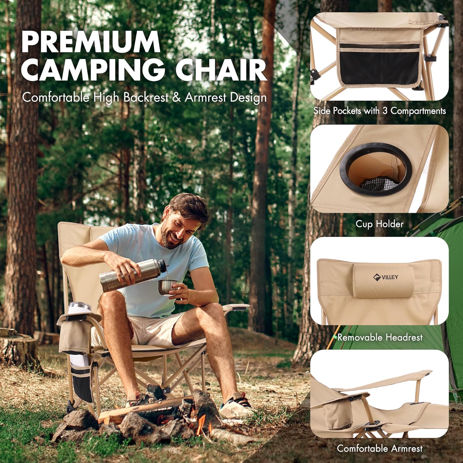 Reclining Camping Chair with Footrest Adjustable Lounger