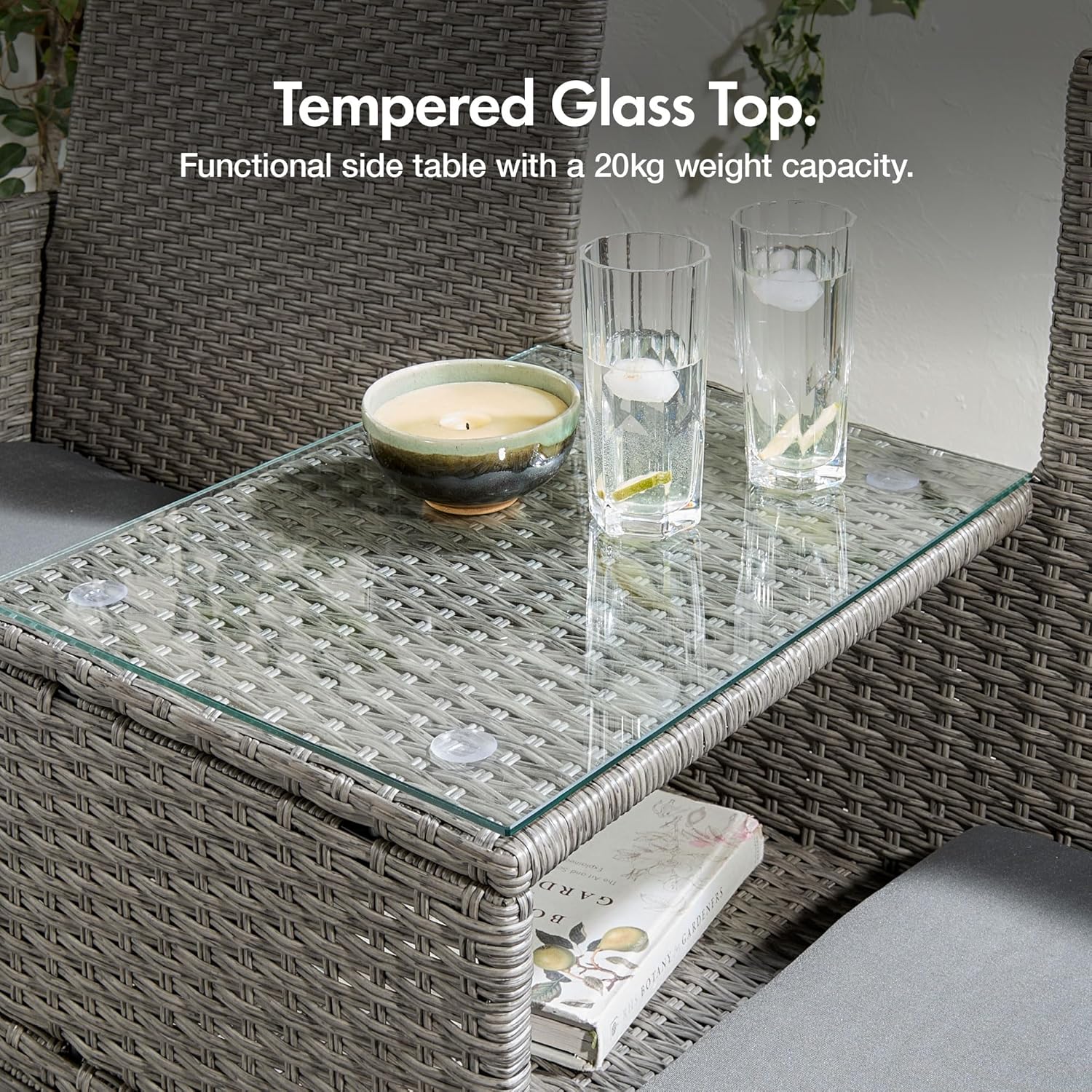 Rattan Garden Love Seat 2 Seater w/Glass Table Cushions