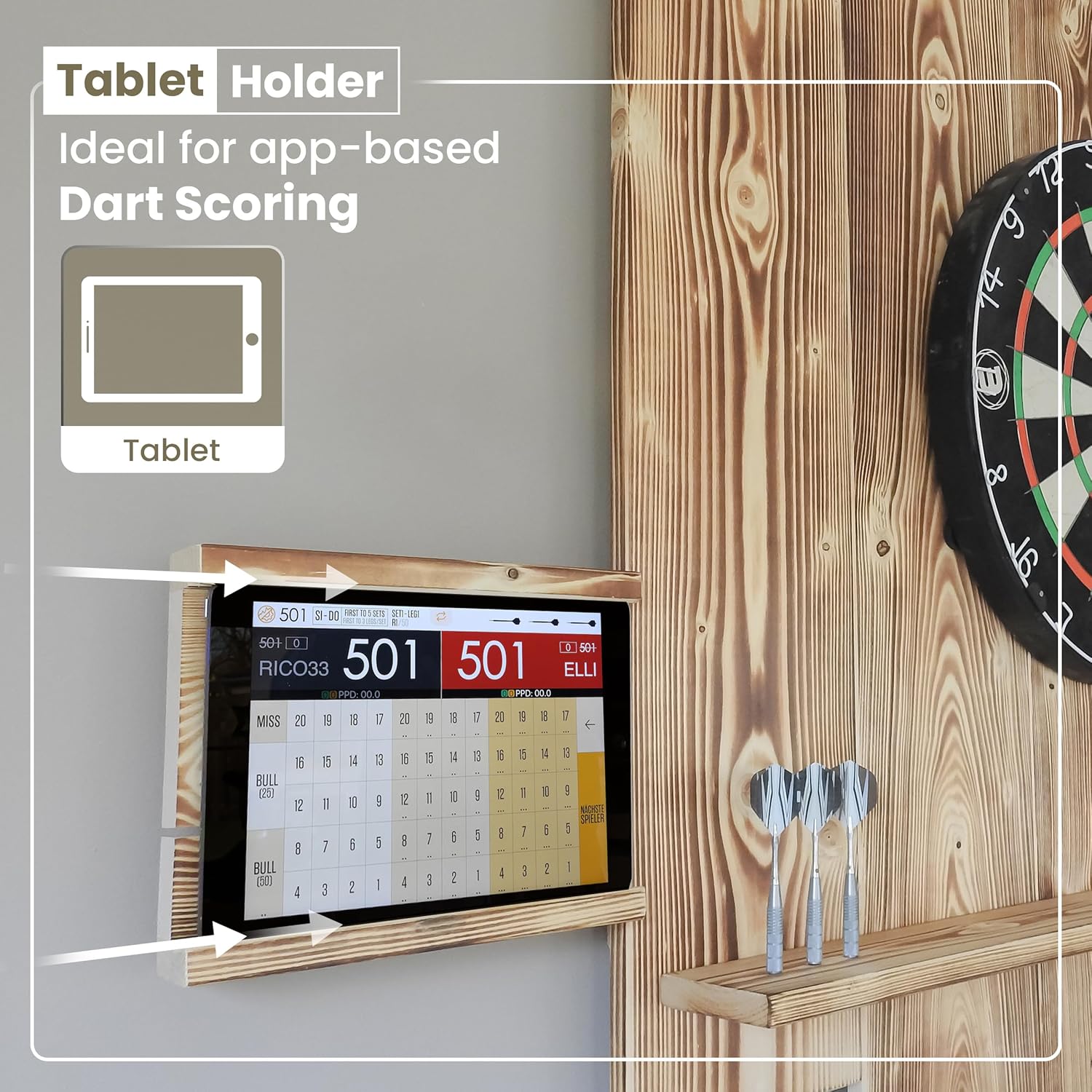 Wood Dartboard Surround Backboard Wall Protector Tablet Holder