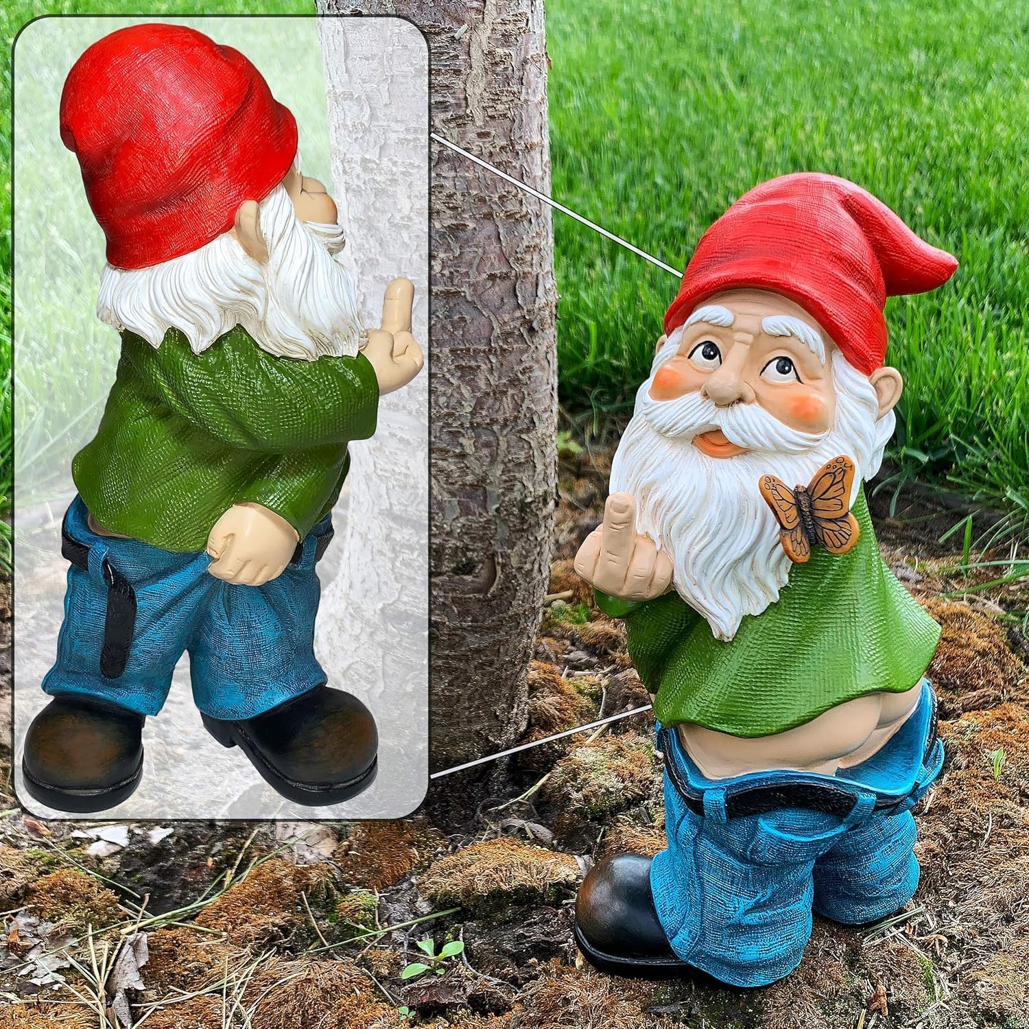 Funny Pants Down Garden Gnome Finger Resin Outdoor Decor