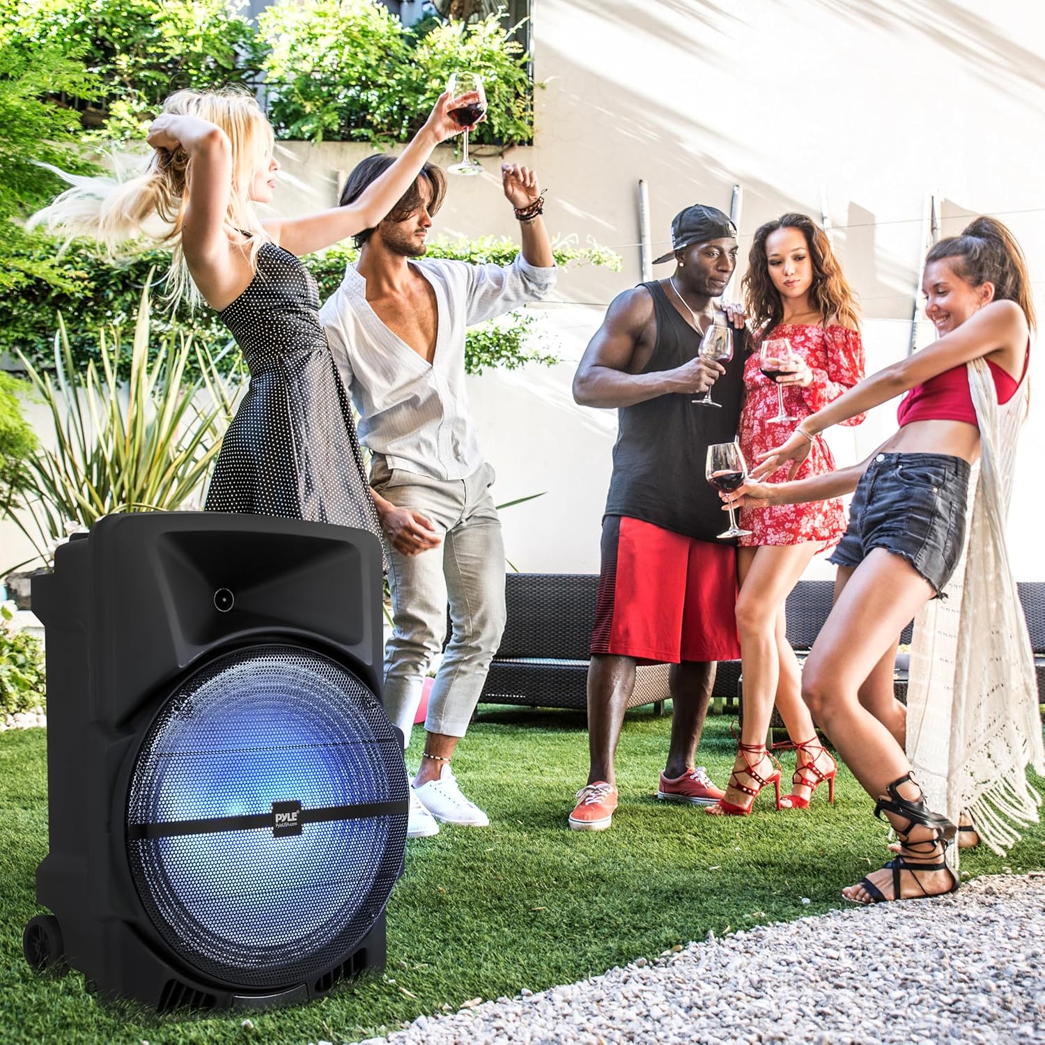 Portable PA Speaker 800W Bluetooth Karaoke LED Wheels Trolley