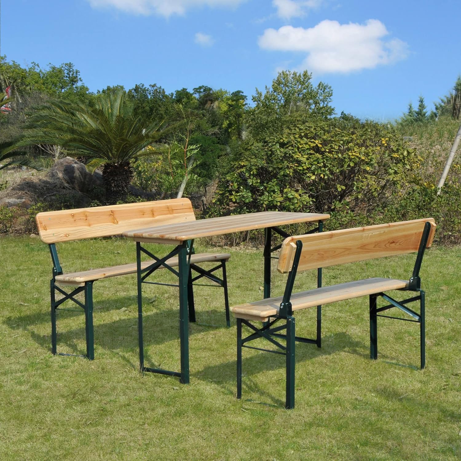 Folding Wooden Picnic Table & Bench Set Portable BBQ Party Set