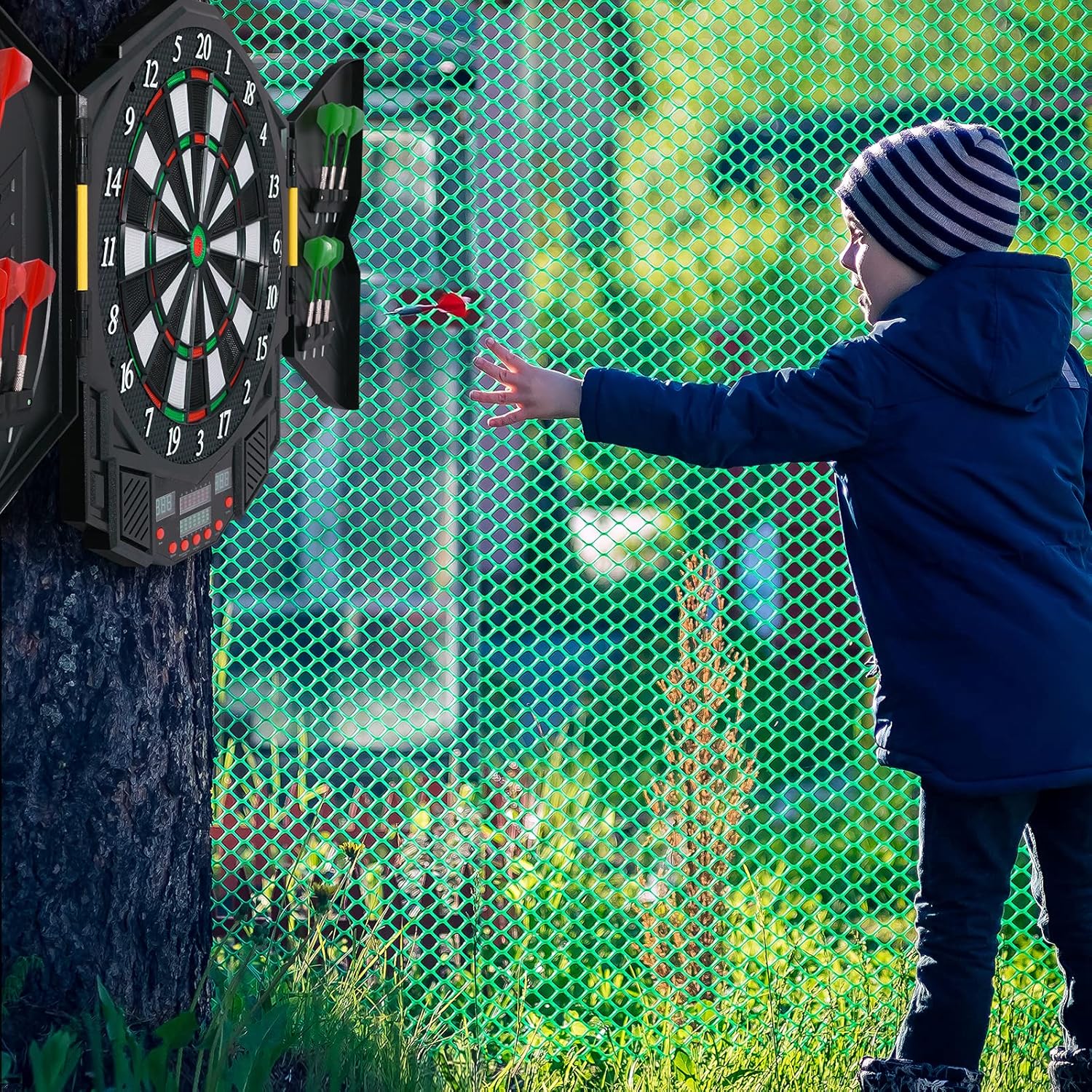Electronic Dartboard Set Auto Scoring LED Display 12 Darts Cabinet
