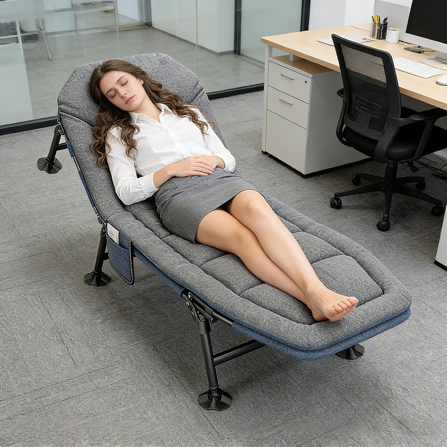 Foldable Sun Lounger Bed Grey 5 Position Recliner