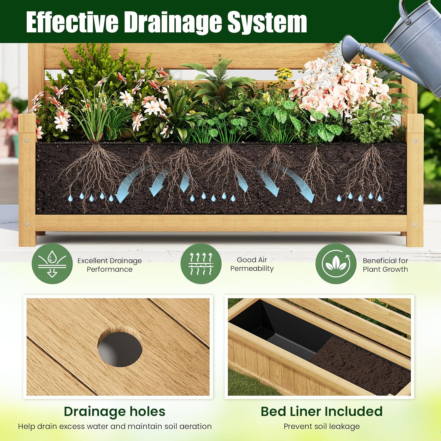 Wooden Planter with Trellis Privacy Screen Natural
