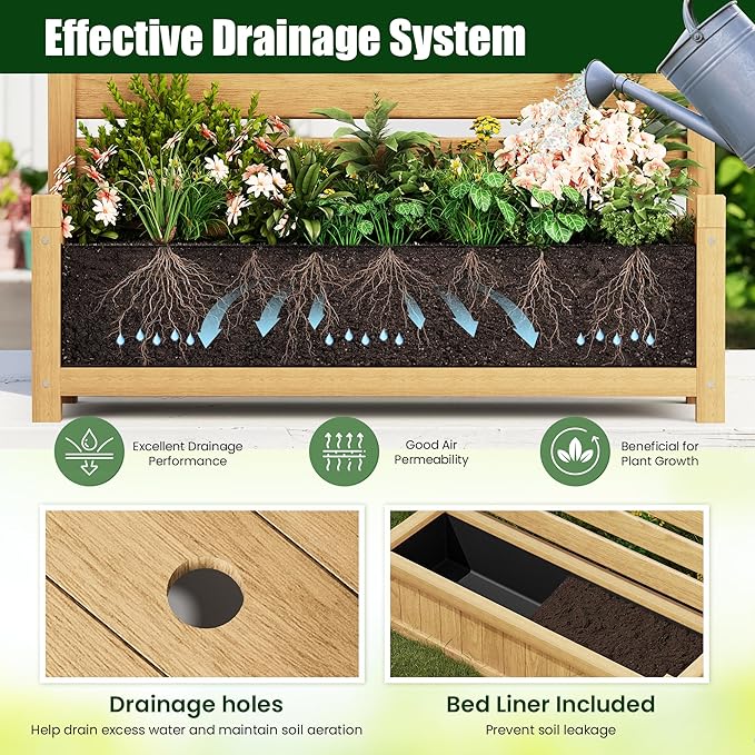 3 Piece Wooden Planter with Trellis Privacy Screen Set
