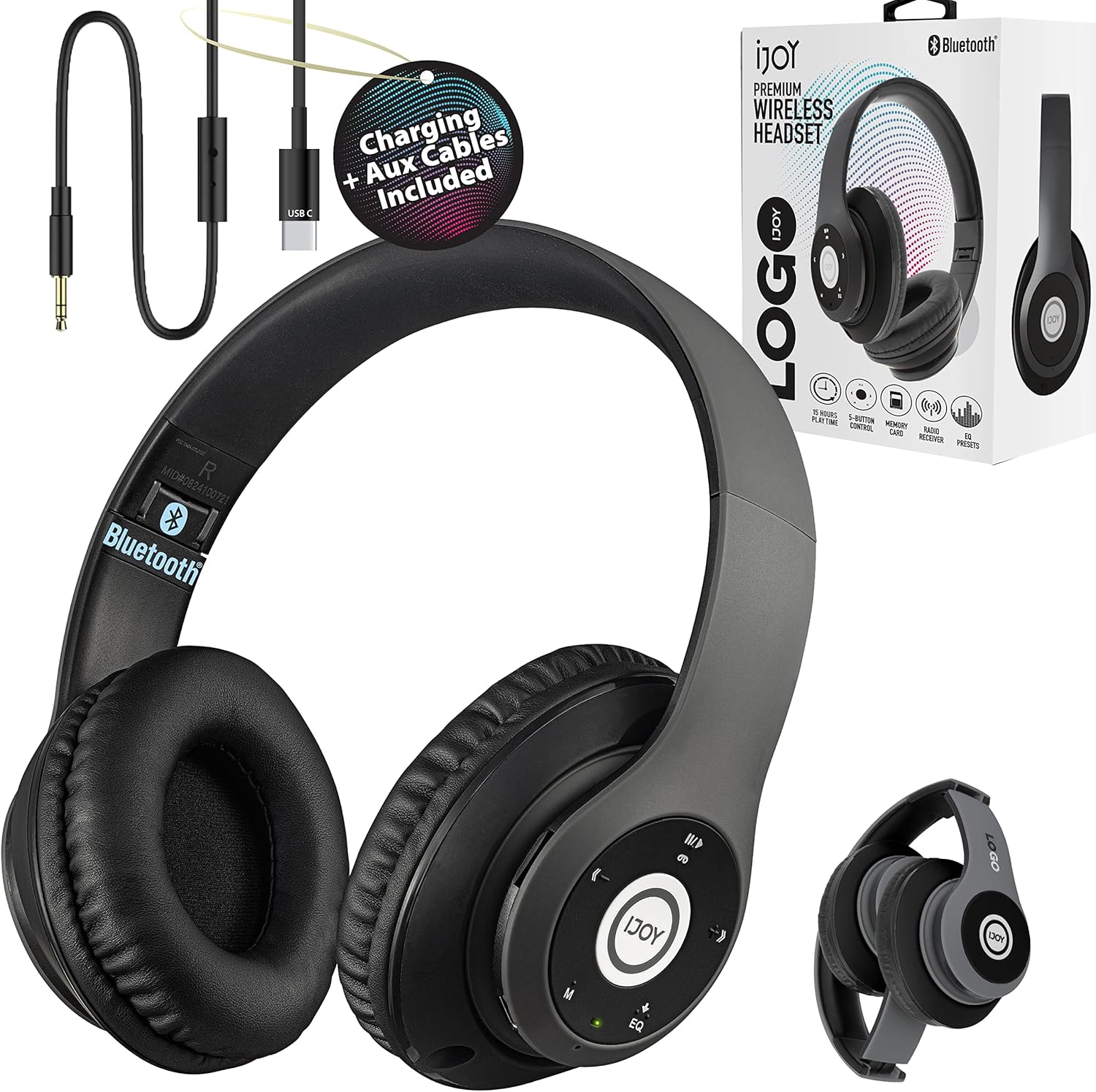 Bluetooth Over Ear Wireless Headphones Foldable HiFi Stereo Mic FM Radio