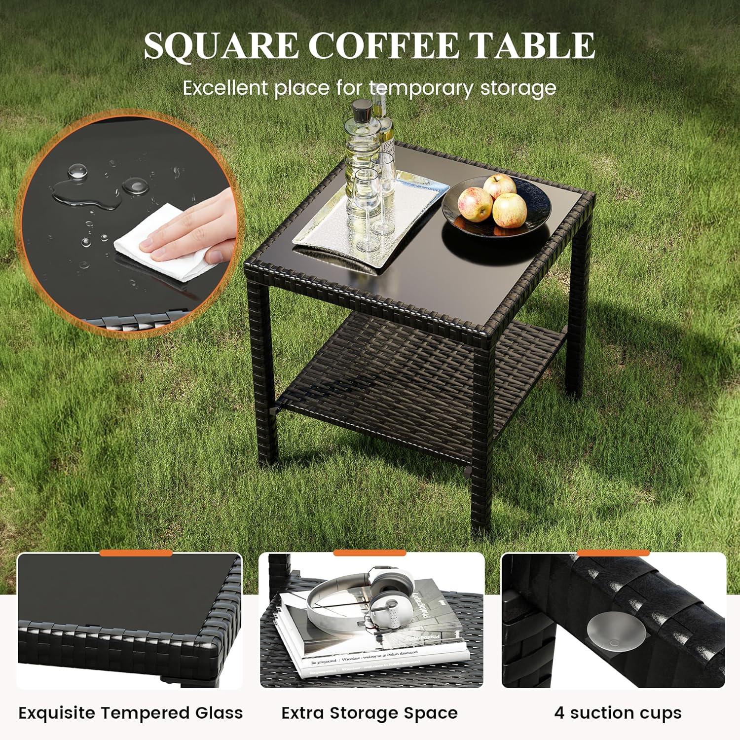 3 Piece Rattan Sun Lounger Set with Table Black Grey