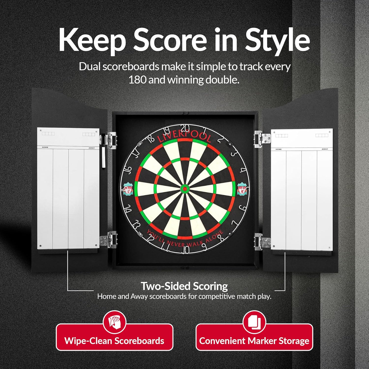 Wood Dartboard Cabinet Wall Mount Scoreboard Doors Durable Storage