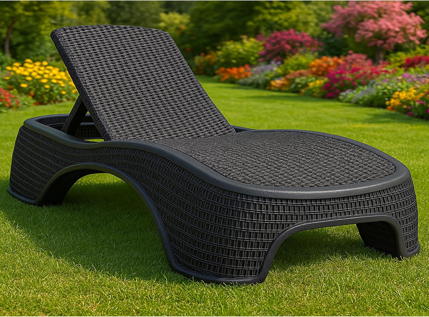 Luxury Rattan Style Sun Lounger 5 Position Black