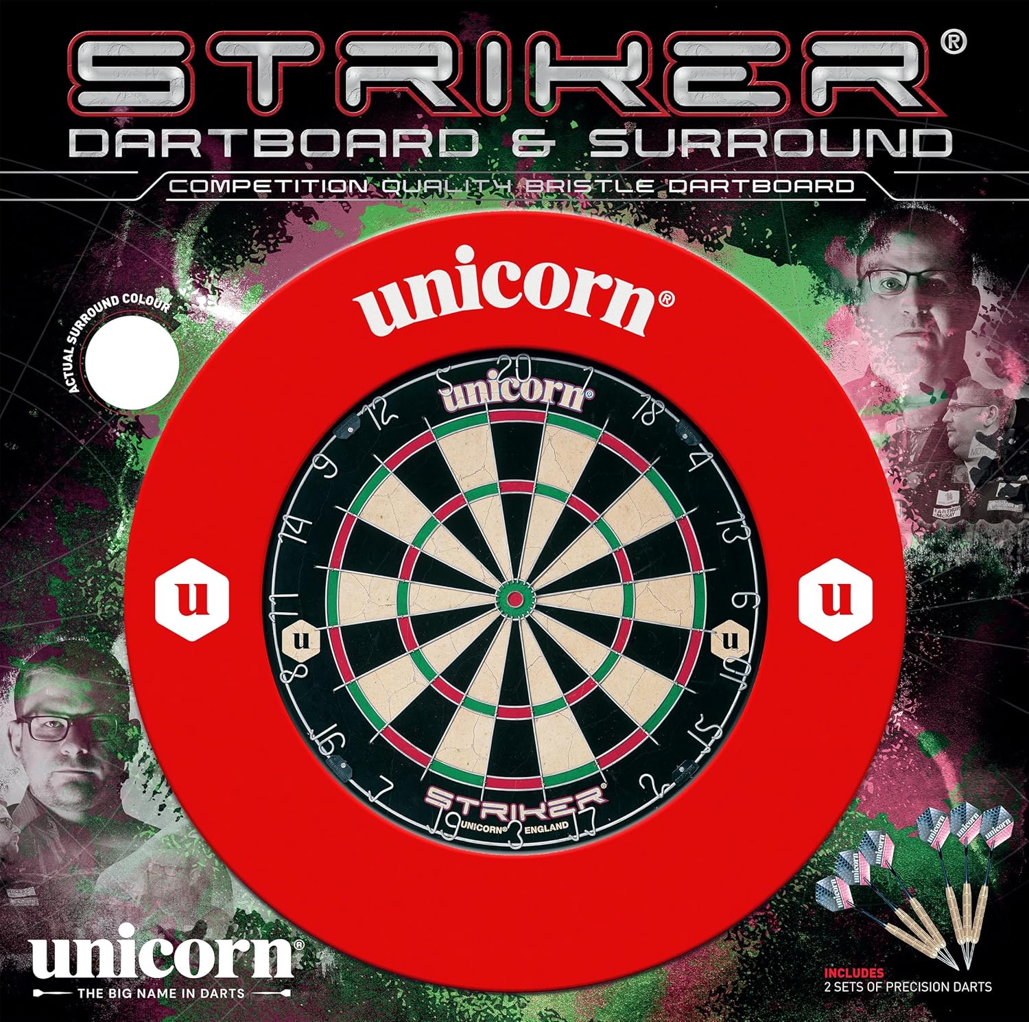 Dart Board Set with Surround Steel Tip Darts Bristle Board Kit