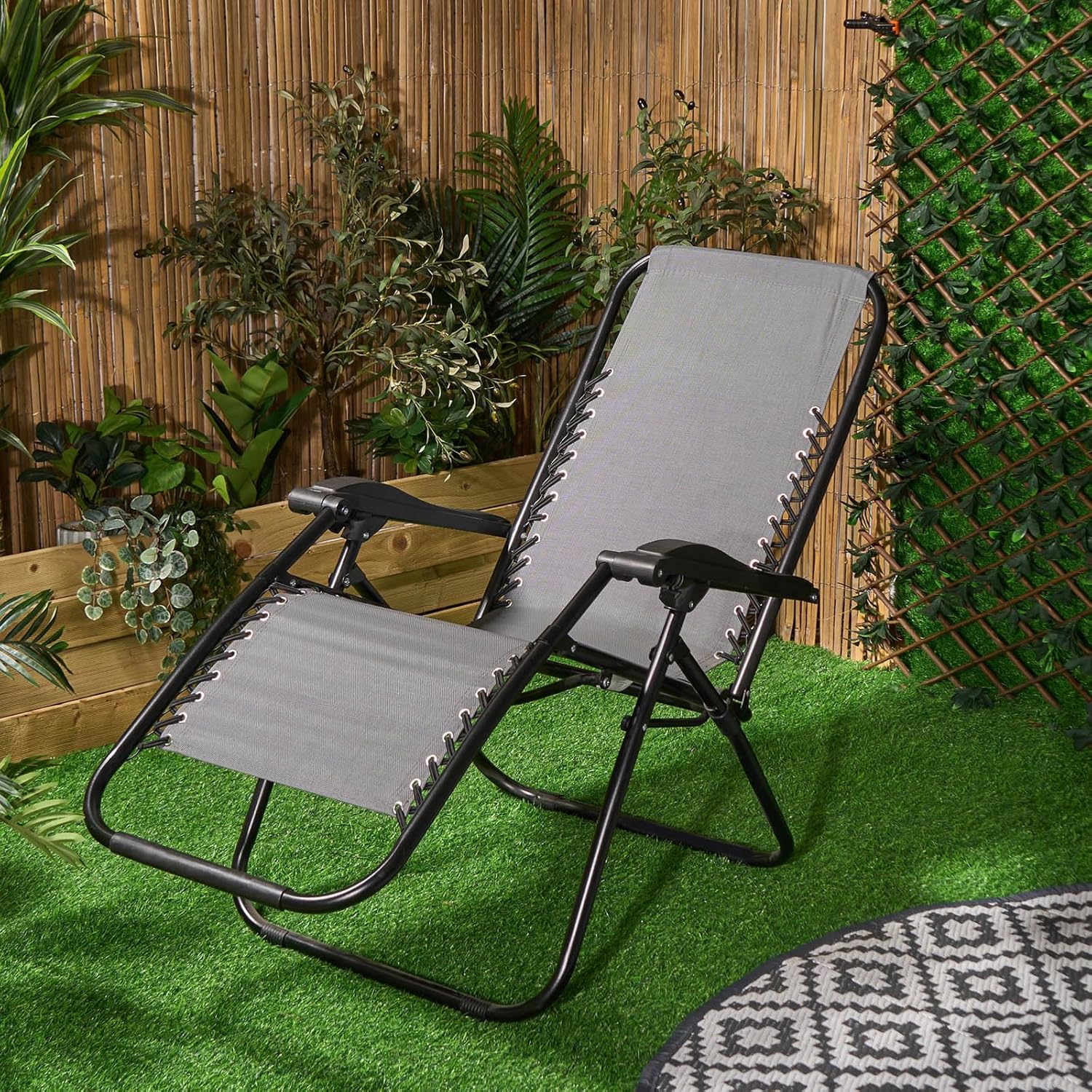 2 Zero Gravity Sun Lounger Chairs Charcoal Grey Folding