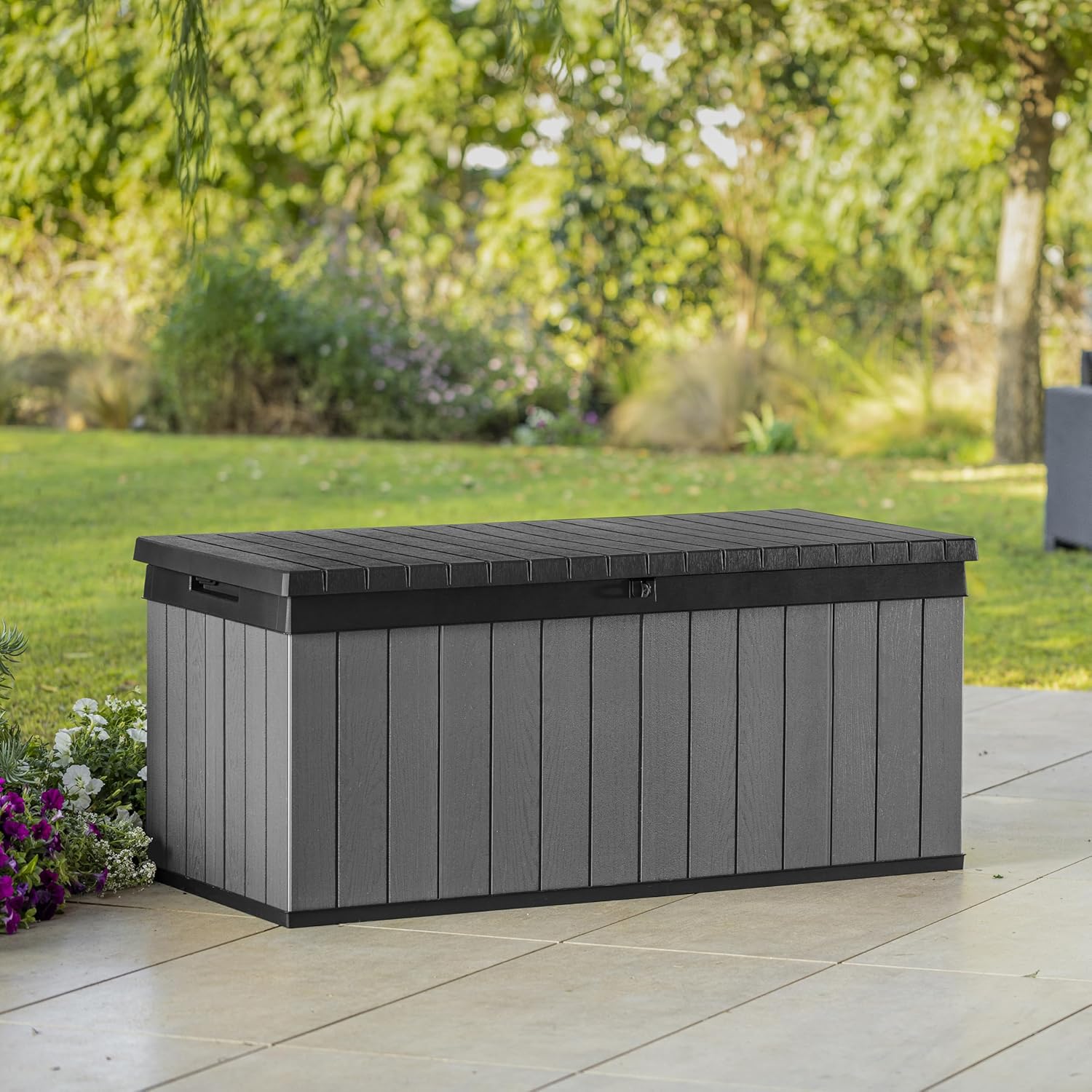 454L Outdoor Garden Storage Bench Box Wood Effect Deck Seat