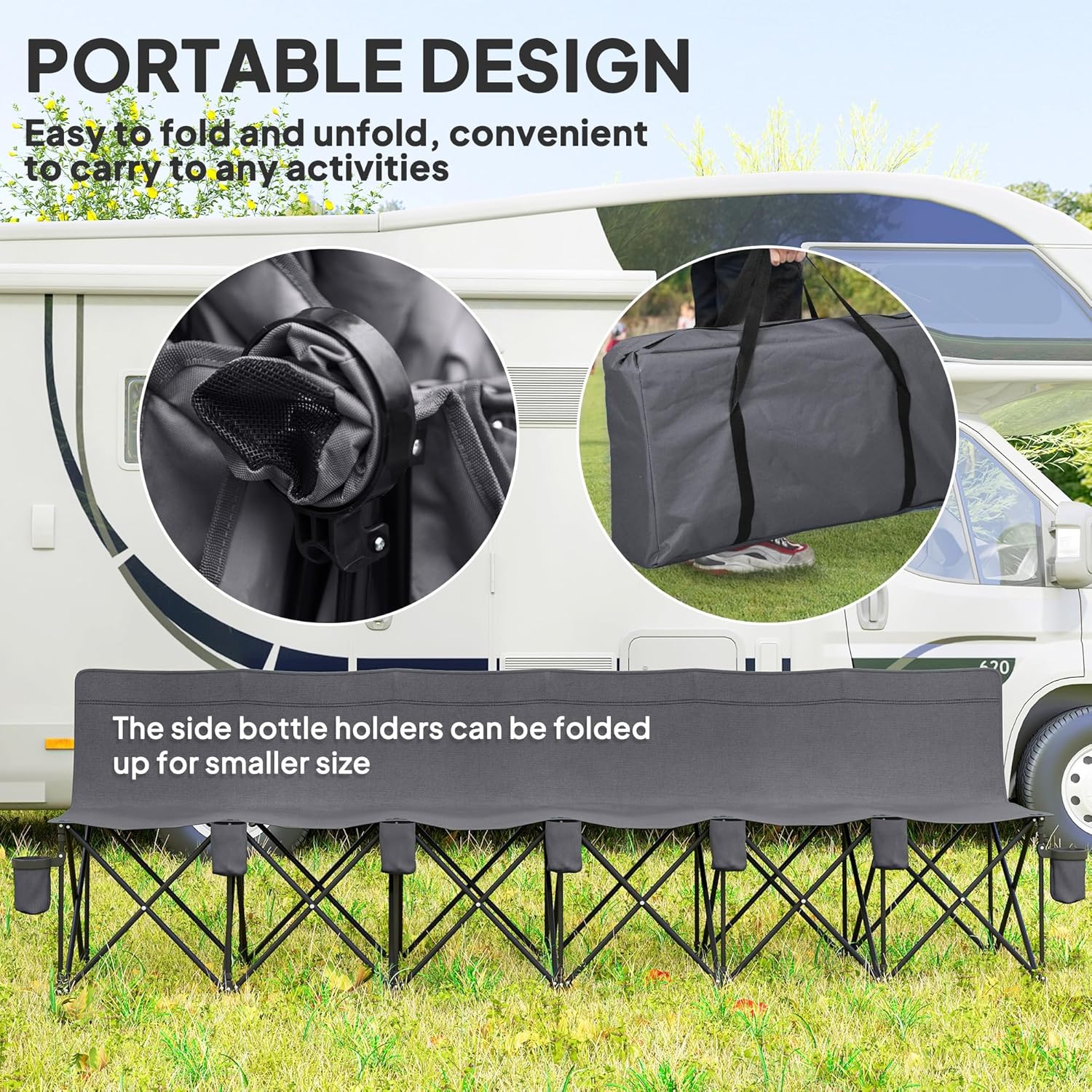 6 Seater Folding Camping Bench Portable Outdoor Chair Grey