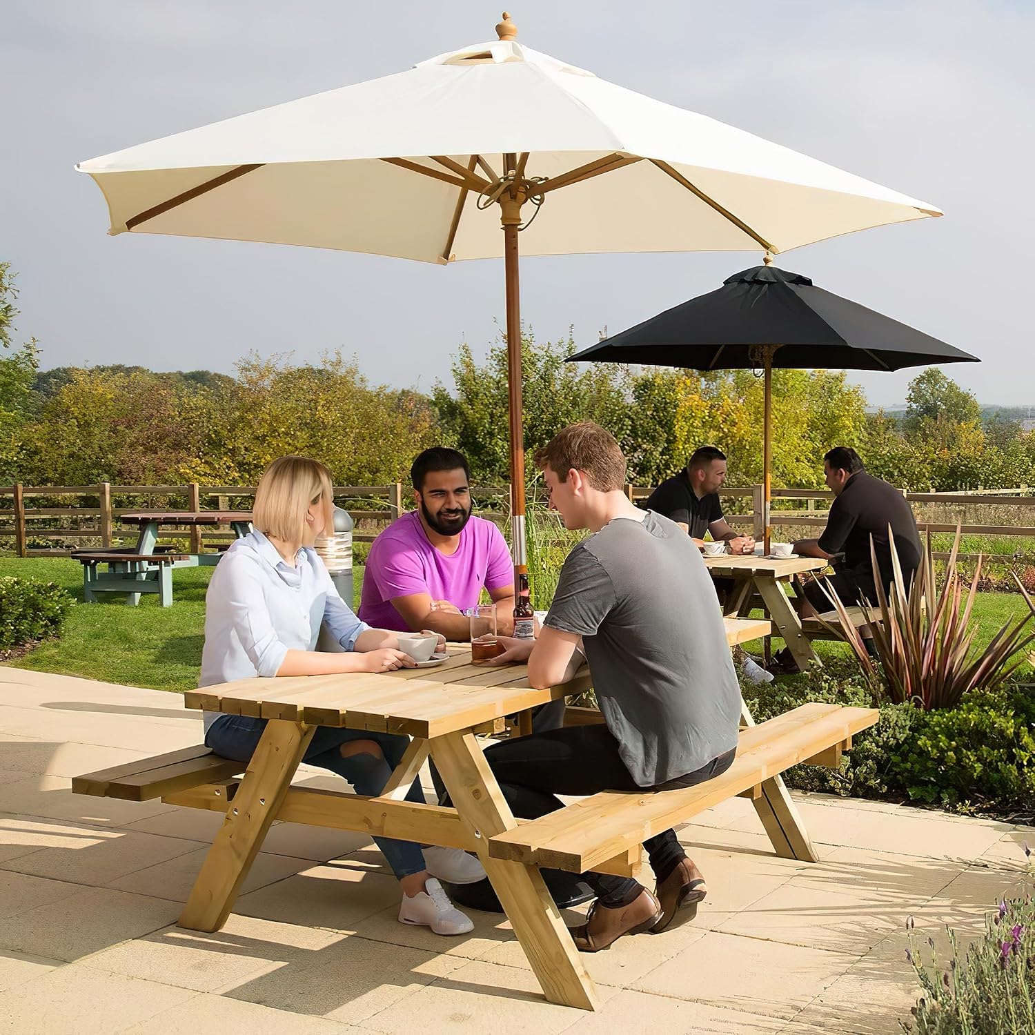 8 Seater Heavy Duty Wooden Picnic Table w/Fold Up Seats