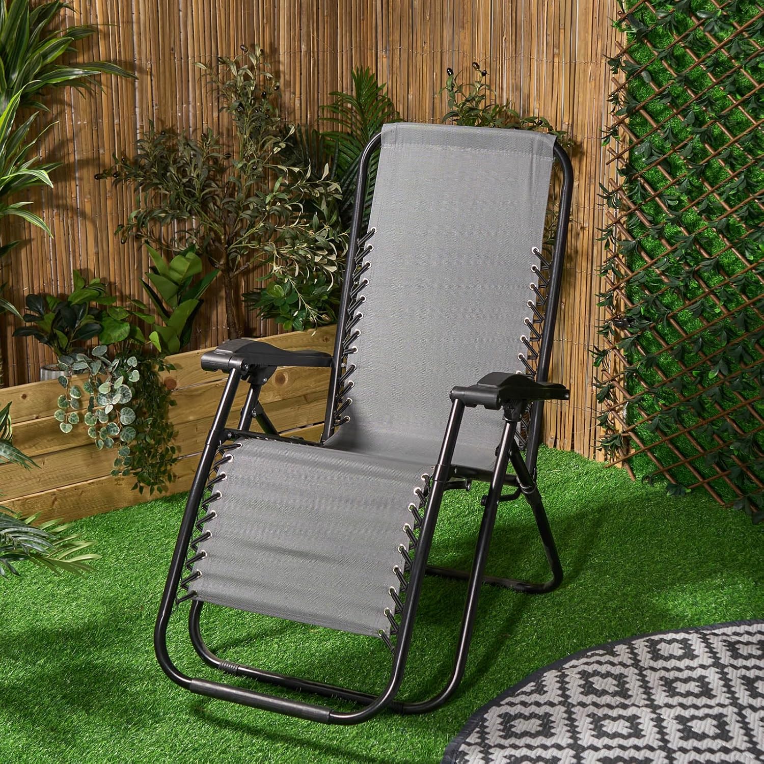 2 Zero Gravity Sun Lounger Chairs Charcoal Grey Folding