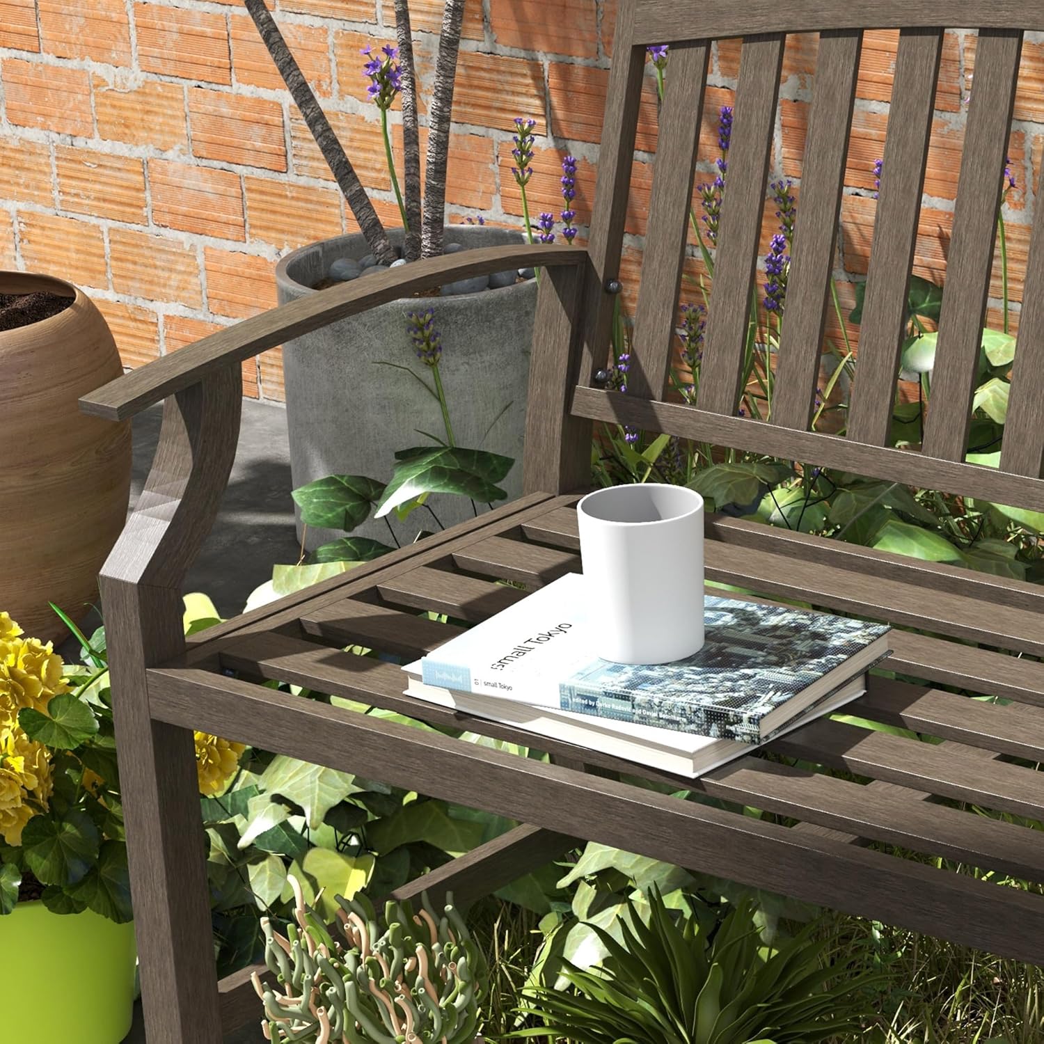 2 Seater Metal Garden Bench Outdoor Patio Seat w/Armrests