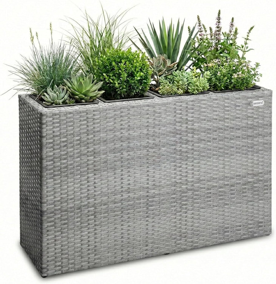 Large Tall Rattan Planter Box 95cm Grey with 4 Inner Pots